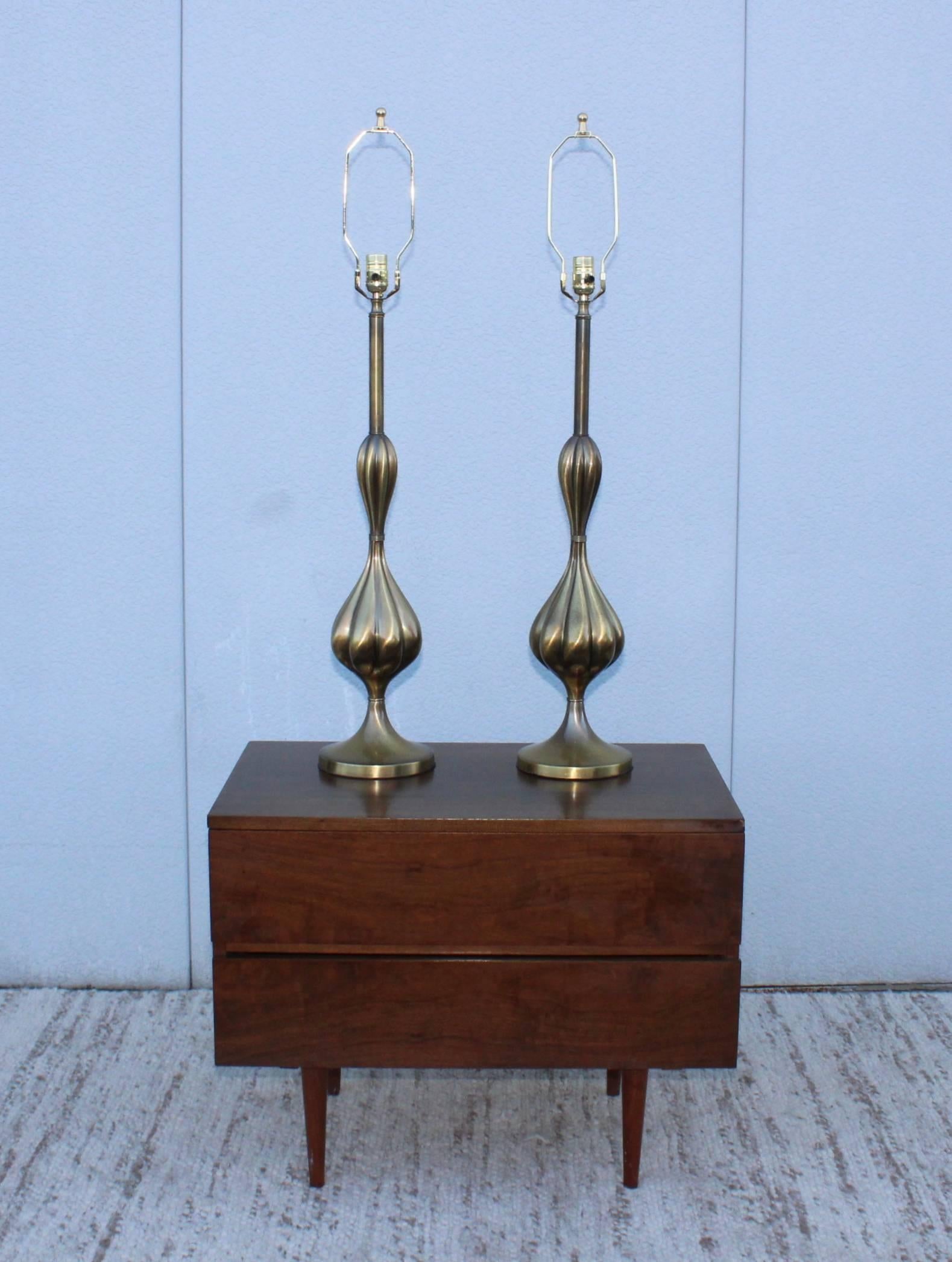 Mid-Century Modern 1950s Patinated Brass Stiffel Table Lamps For Sale