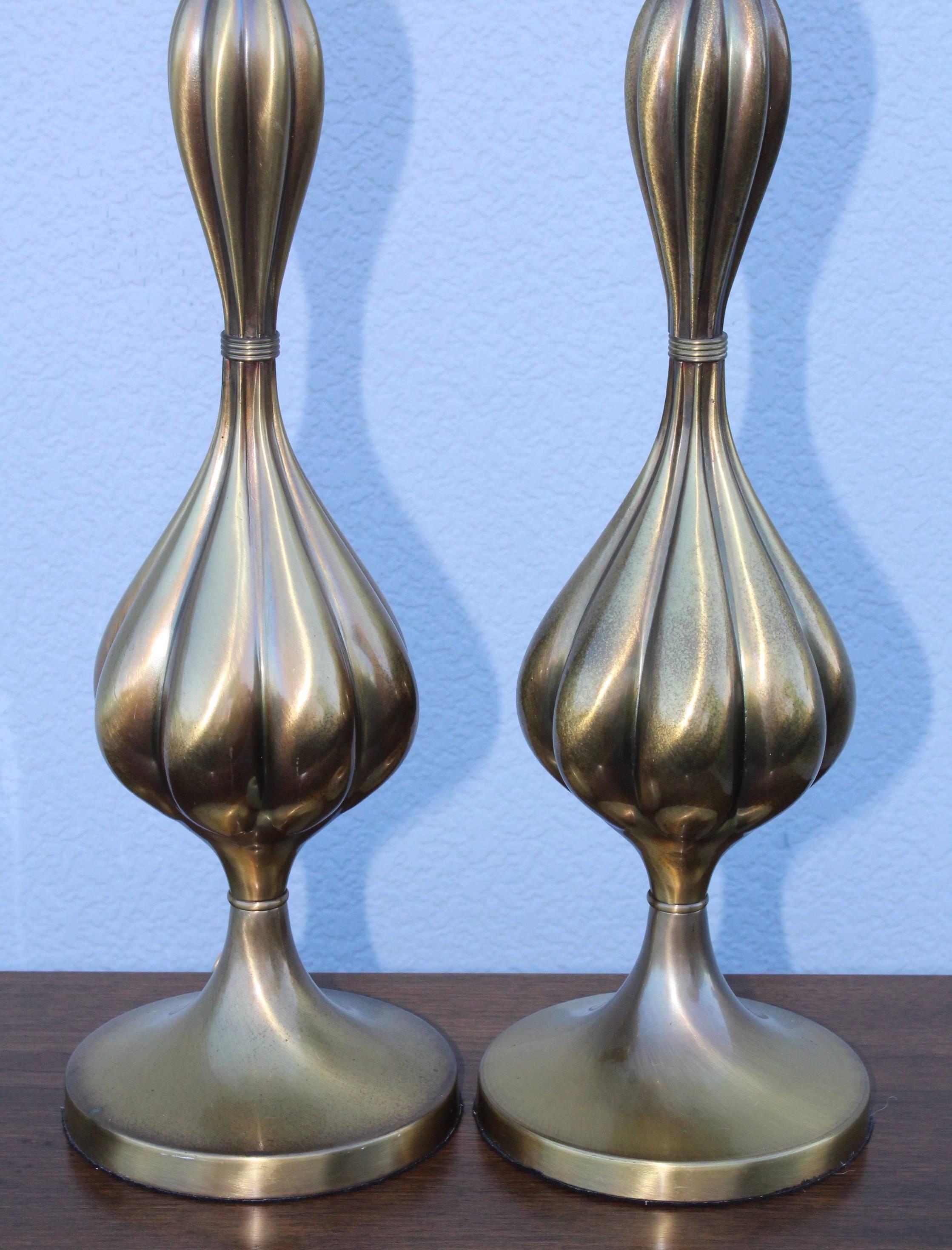 1950s Patinated Brass Stiffel Table Lamps In Good Condition For Sale In New York, NY