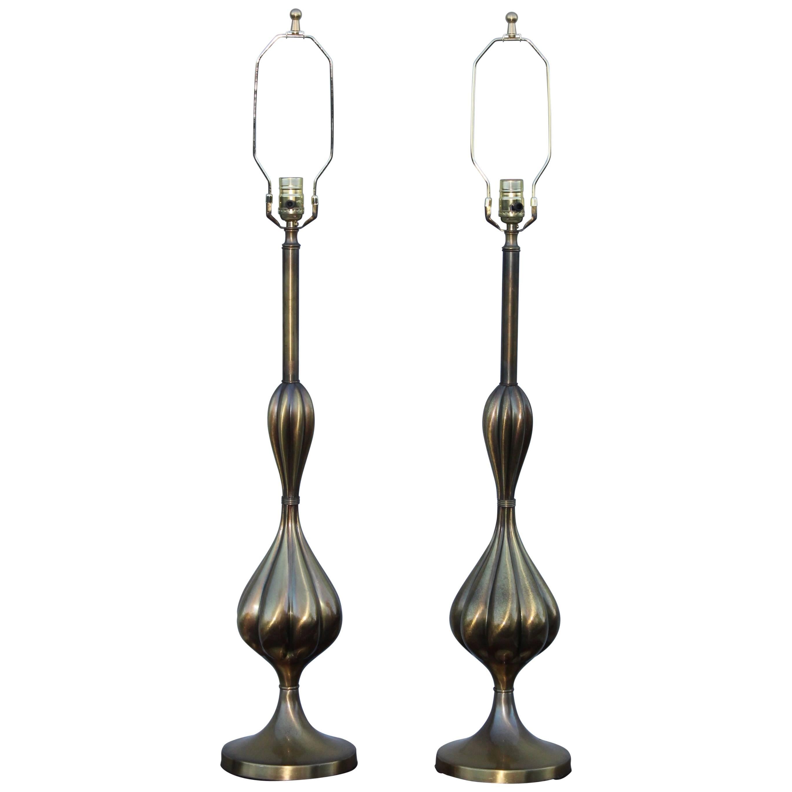 Lampes de table Stiffel en laiton patiné des années 1950
