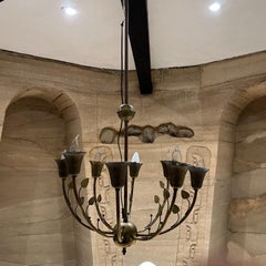 1950s Patinated Old Italian Brass Chandelier Eight Arm Lamp Style of Stilnovo