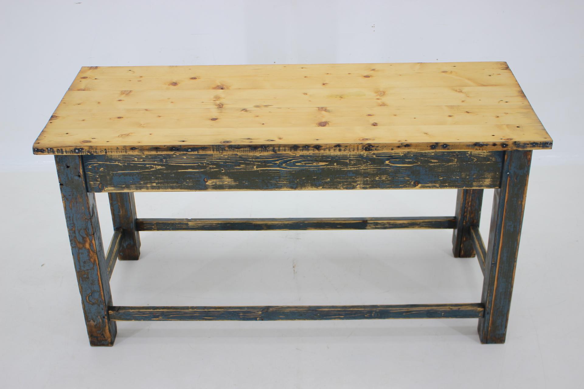 Mid-Century Modern 1950s Patinated Pine Tree Wooden Table, Czechoslovakia For Sale