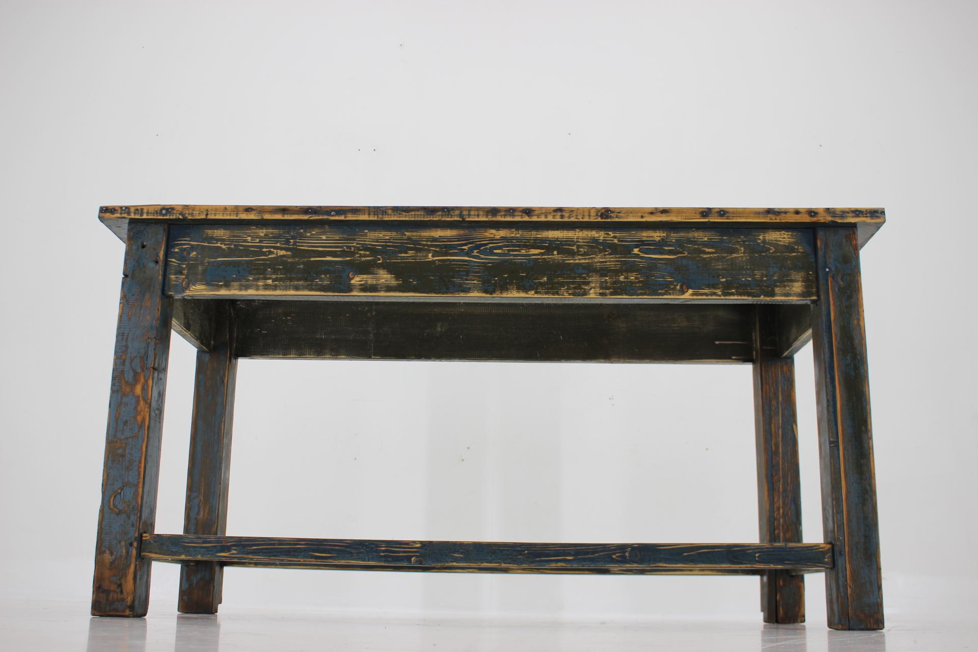Mid-20th Century 1950s Patinated Pine Tree Wooden Table, Czechoslovakia For Sale