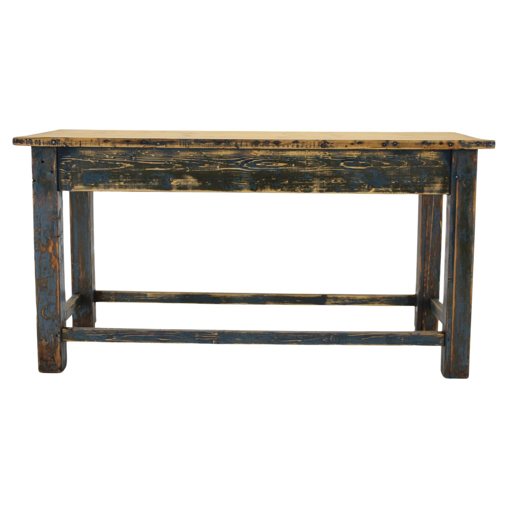 1950s Patinated Pine Tree Wooden Table, Czechoslovakia For Sale