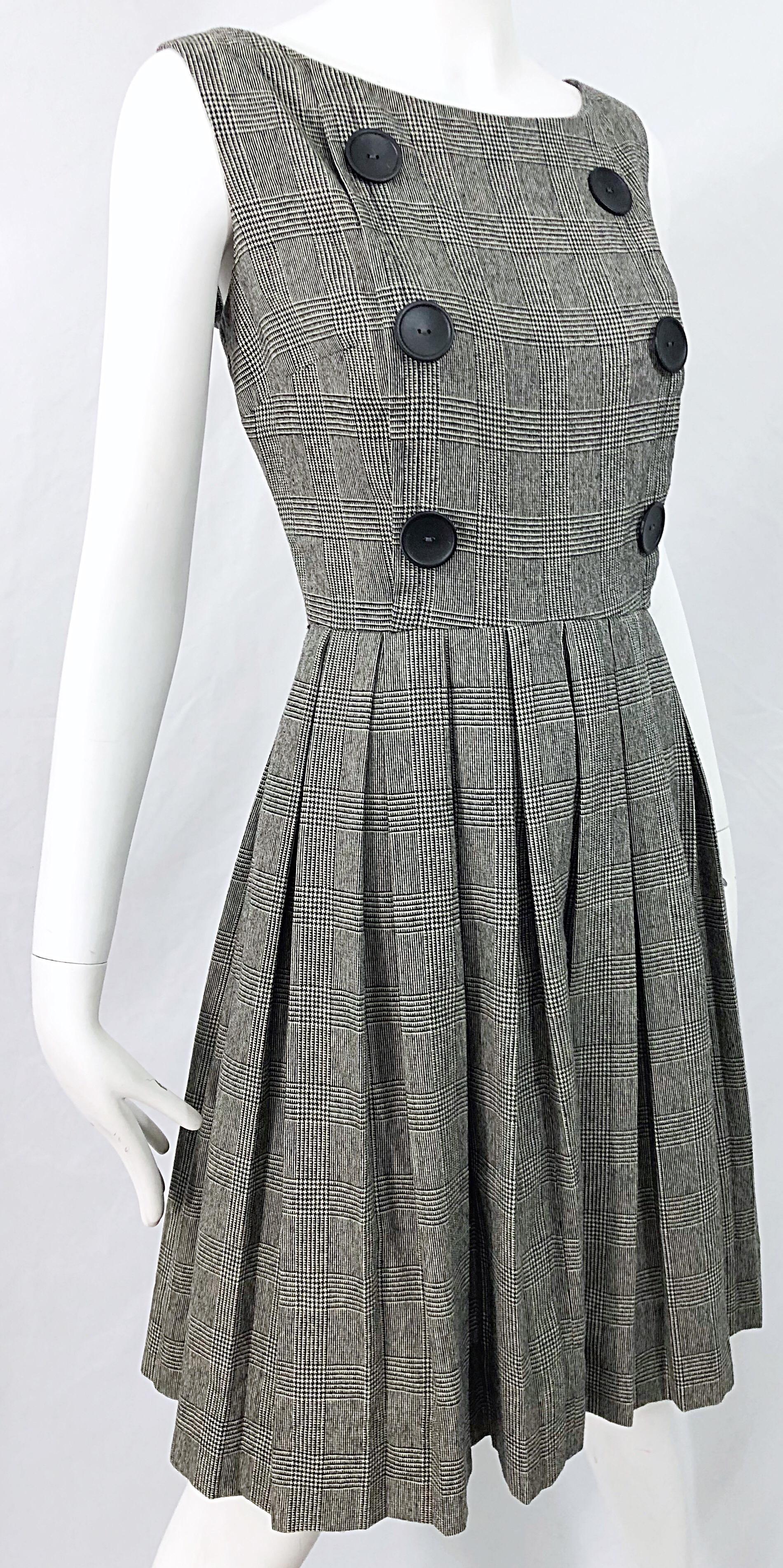 1950s Patty Woodard Black + White Houndstooth Plaid Vintage 50s Fit Flare Dress 7
