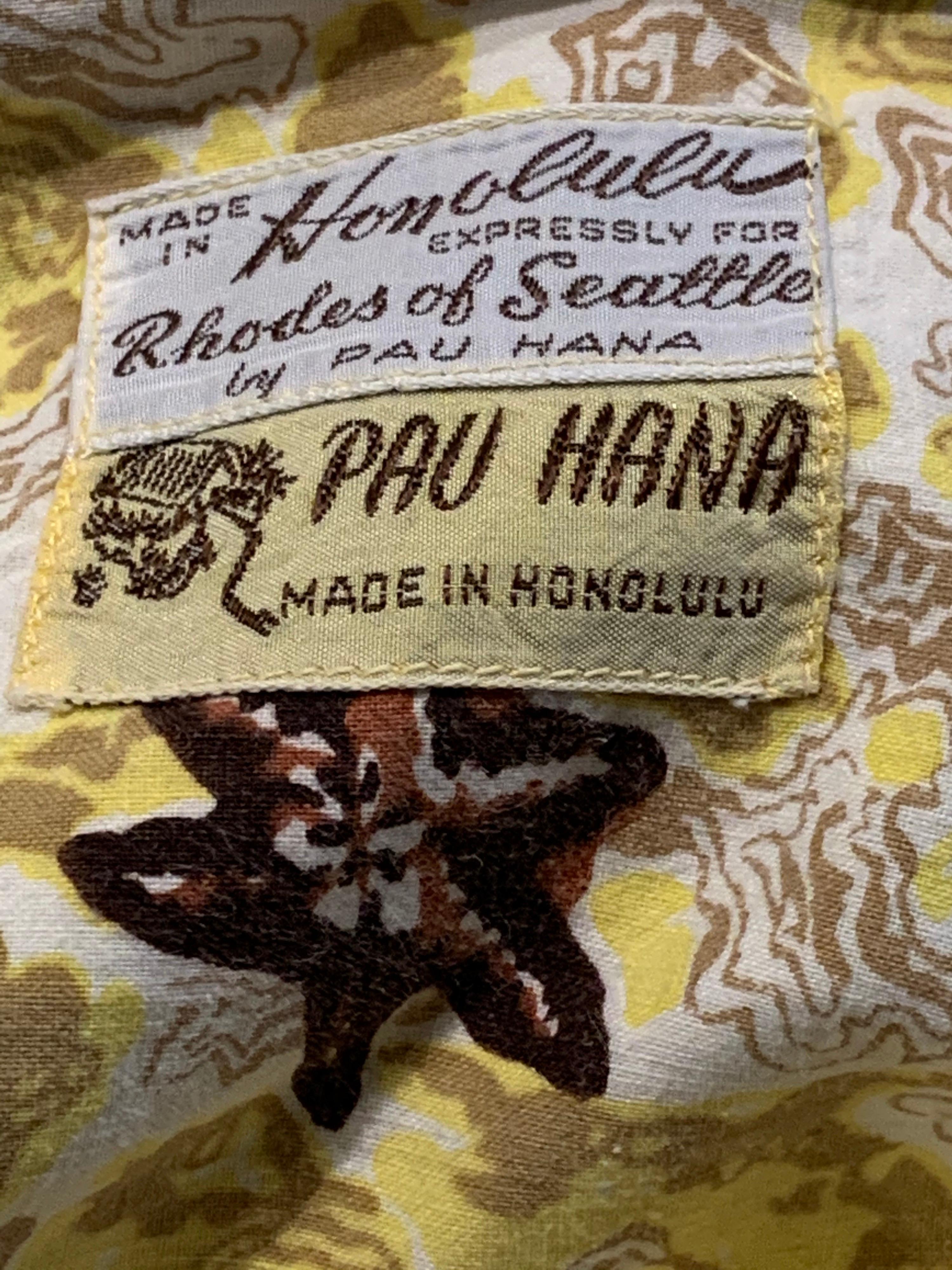 1950s Pau Hana - Honolulu Yellow Cotton Sundress W/ Stylized Sea Shell ...