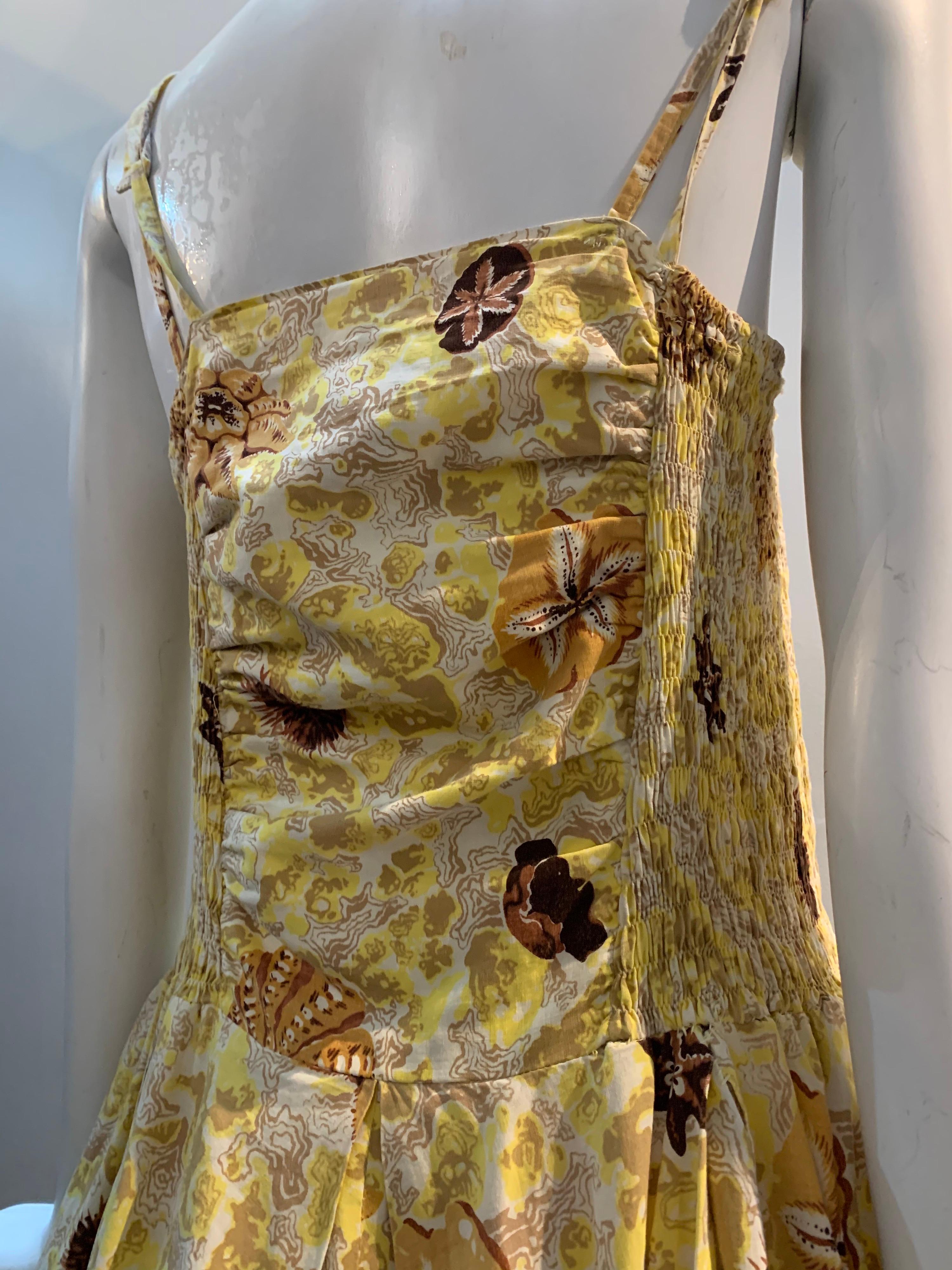 1950s Pau Hana - Honolulu Yellow Cotton Sundress W/ Stylized Sea Shell and Coral For Sale 3