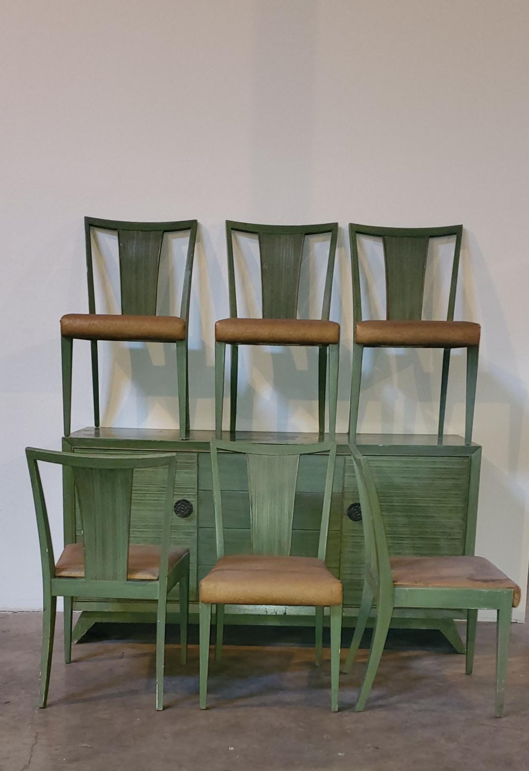 Mid-Century Modern 1950s Paul Frankl for Brown Saltman Combed Dining Set Modernism, 9 Piece Set For Sale