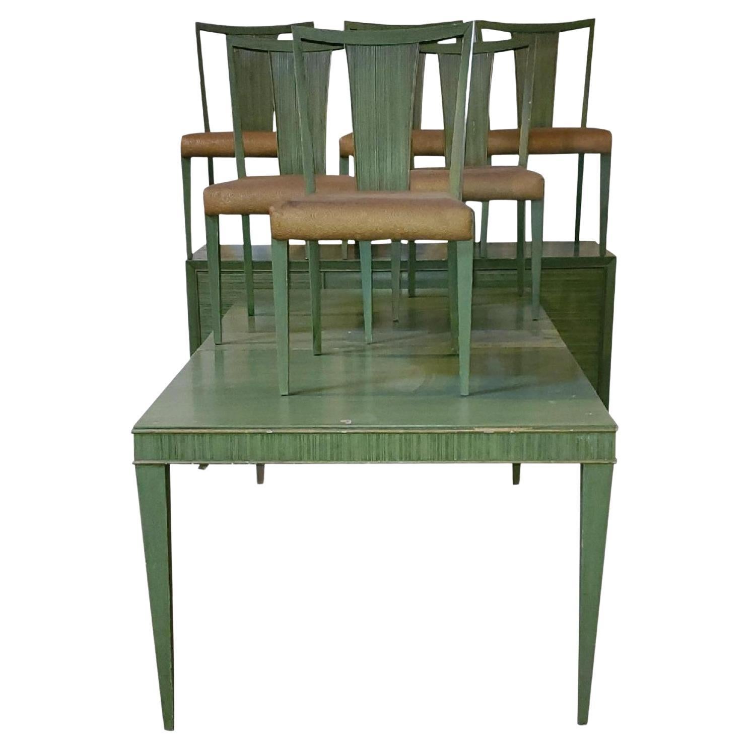 1950s Paul Frankl for Brown Saltman Combed Dining Set Modernism, 9 Piece Set For Sale