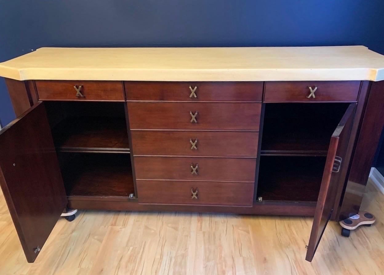 1950s Paul Frankl for Johnson Furniture Co. Cork and Mahogany Credenza Buffet For Sale 3