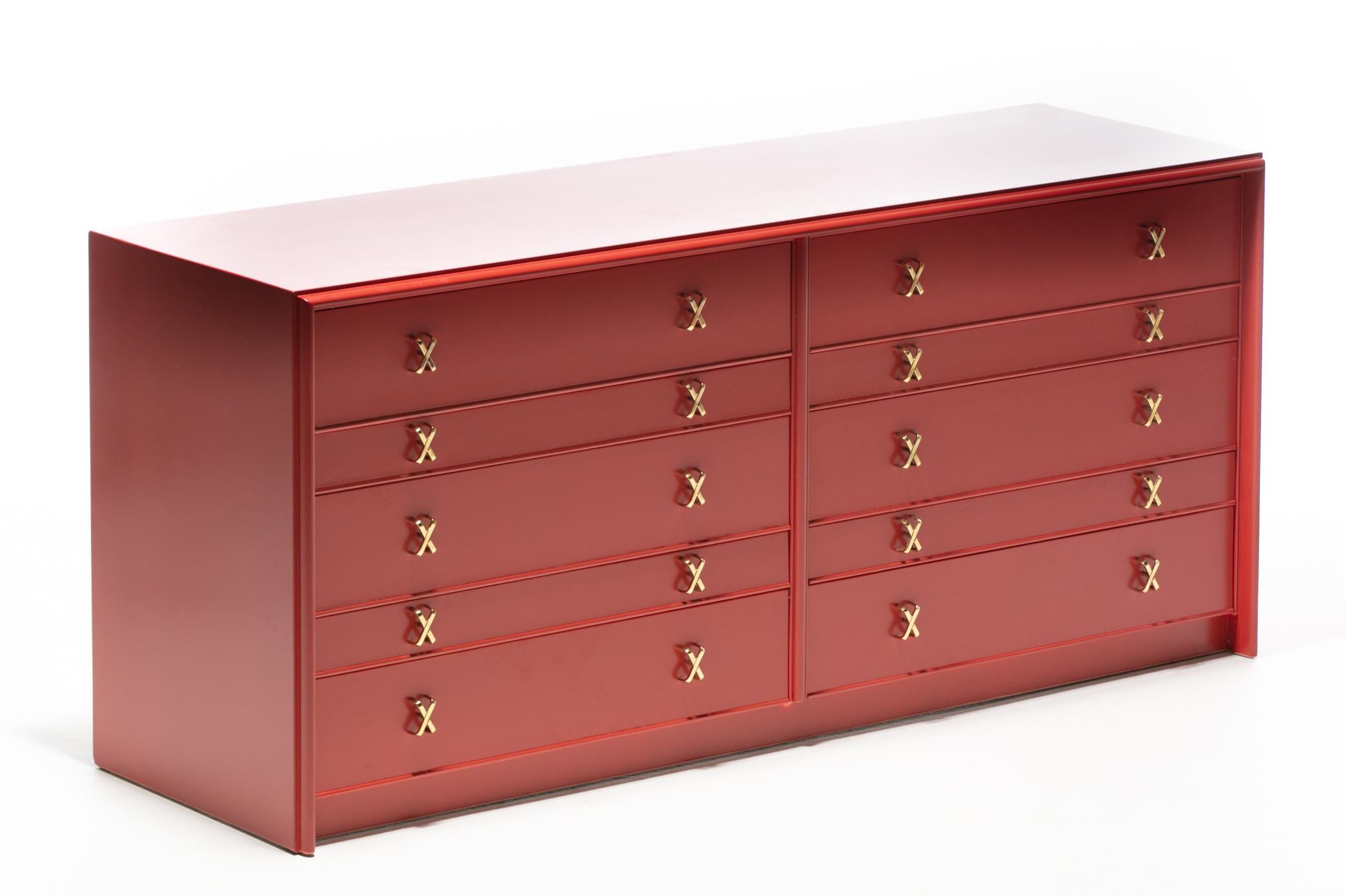 Cassettone doppio laccato rosso marocchino di Paul Frankl del 1950 in vendita 4