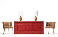 1950s Paul Frankl Moroccan Red Lacquered Double Dresser / Chest of Drawers