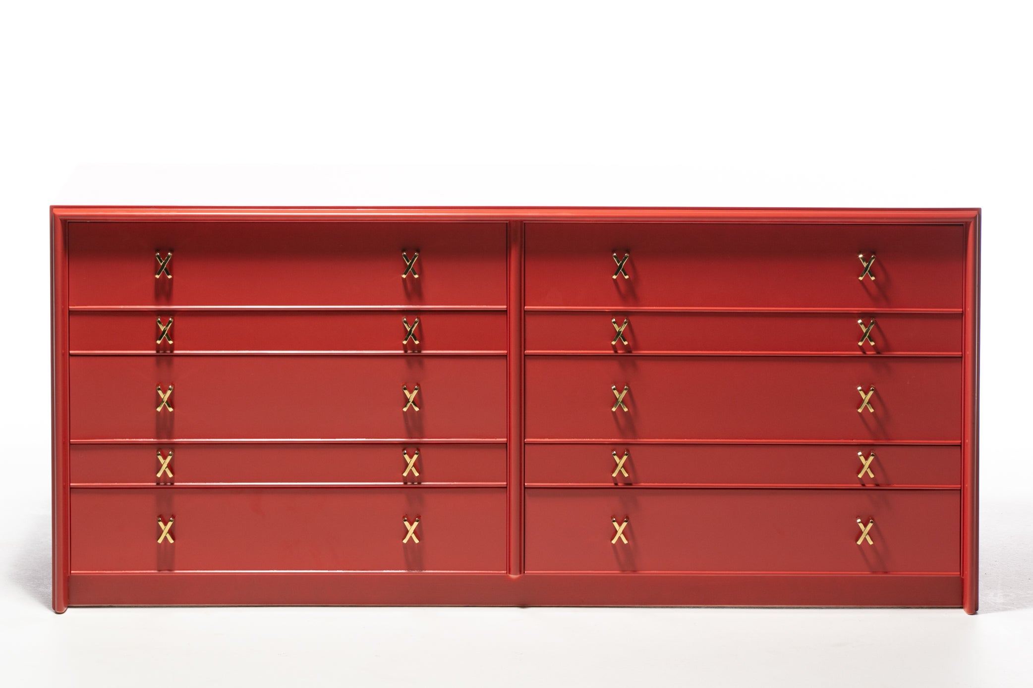 1950s Paul Frankl Moroccan Red Lacquered Double Dresser / Chest of Drawers