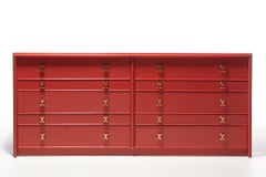 1950s Paul Frankl Moroccan Red Lacquered Double Dresser / Chest of Drawers