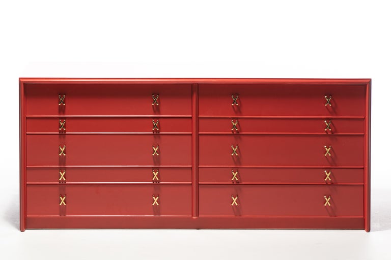 1950s Paul Frankl Moroccan Red Lacquered Double Dresser / Chest of Drawers 1950s Paul Frankl Moroccan Red Lacquered Double Dresser / Chest of Drawers