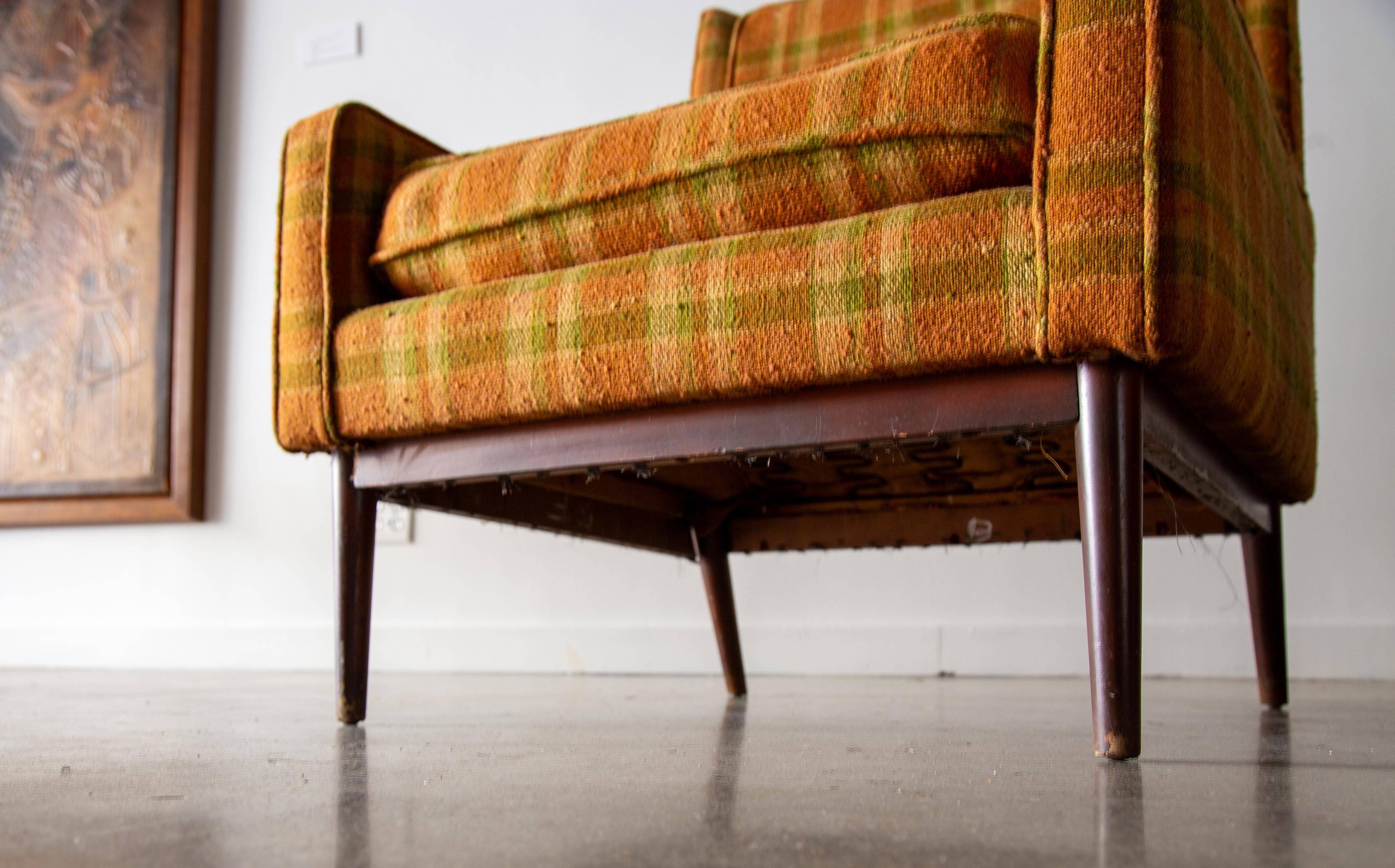 1950s Paul McCobb 312 Armchairs for Directional Walnut & Plaid Wool Mid Century 3
