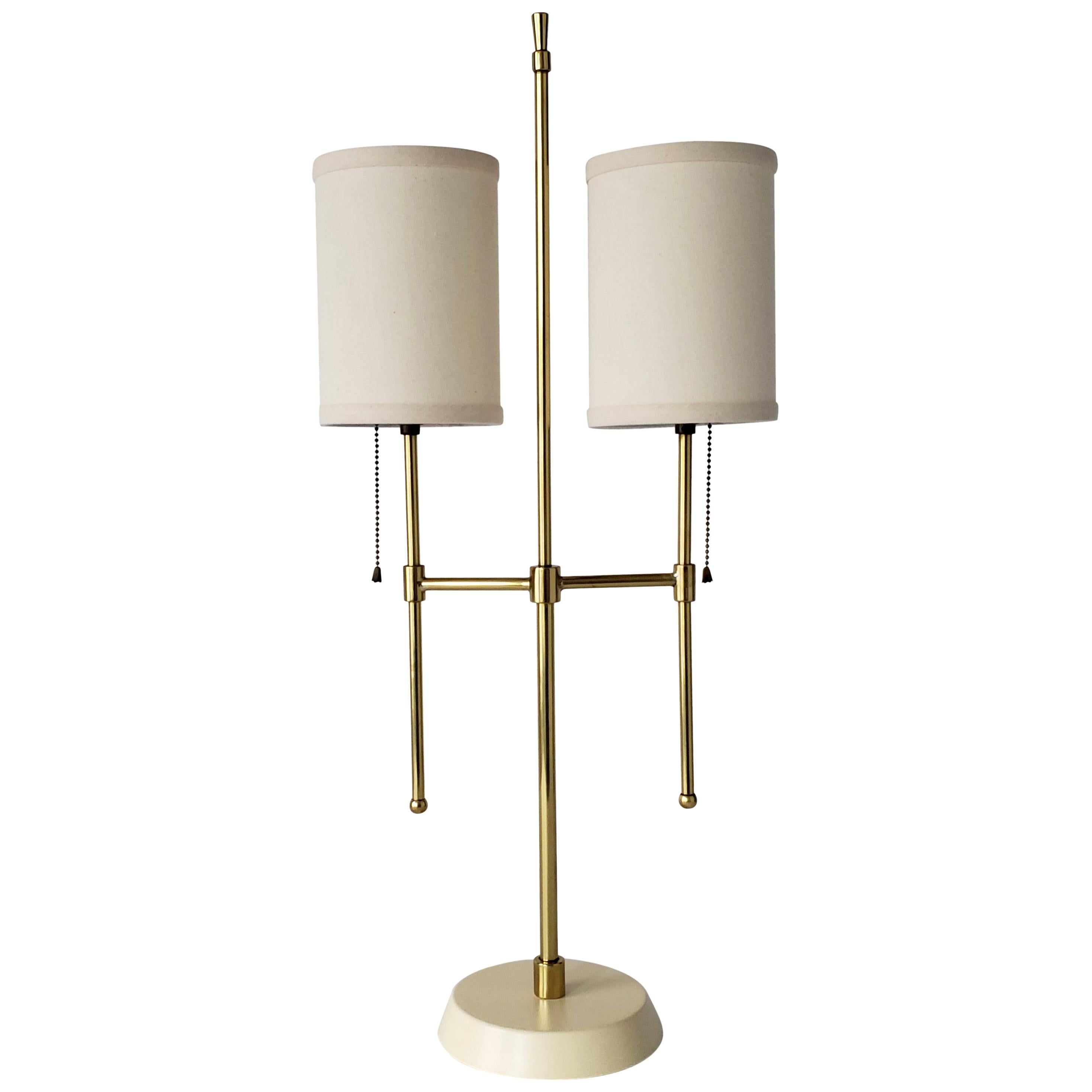 1950s In the manners of Paul McCobb , Twin Shade Brass Table Lamp, USA