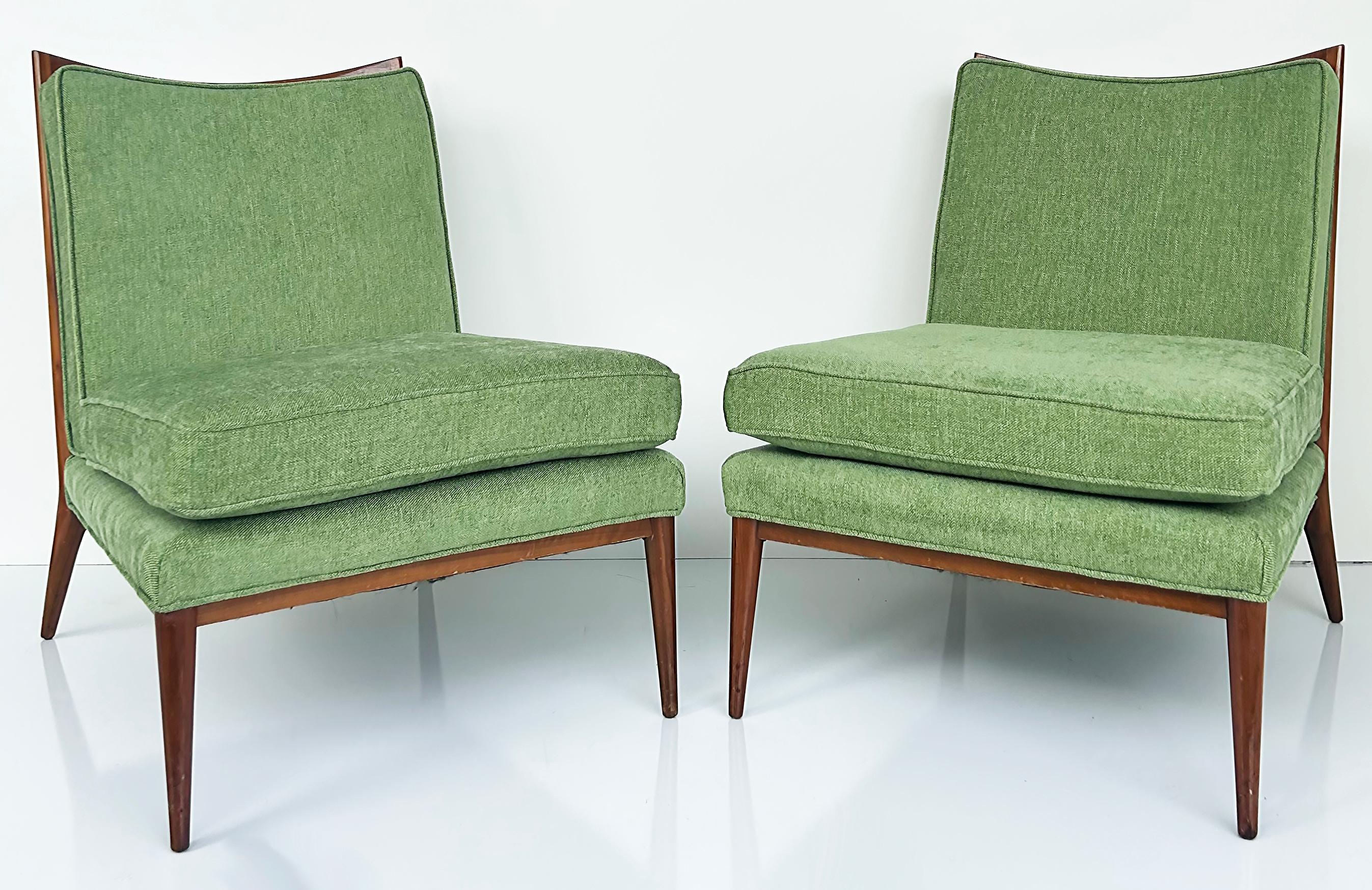 1950s Paul McCobb Directional Walnut Slipper Chairs, Pair Newly Upholstered  For Sale 4