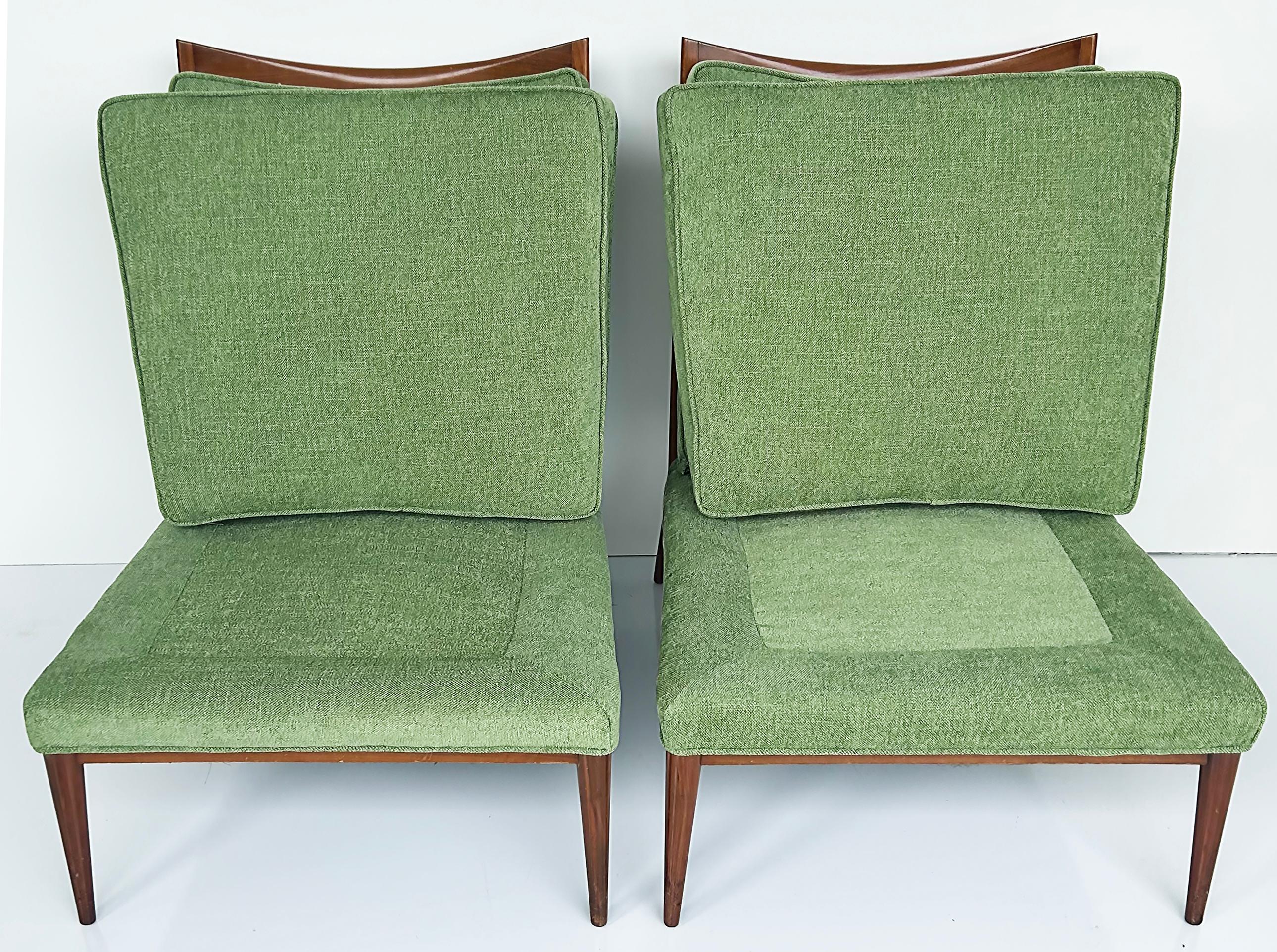 1950s Paul McCobb Directional Walnut Slipper Chairs, Pair Newly Upholstered  For Sale 5