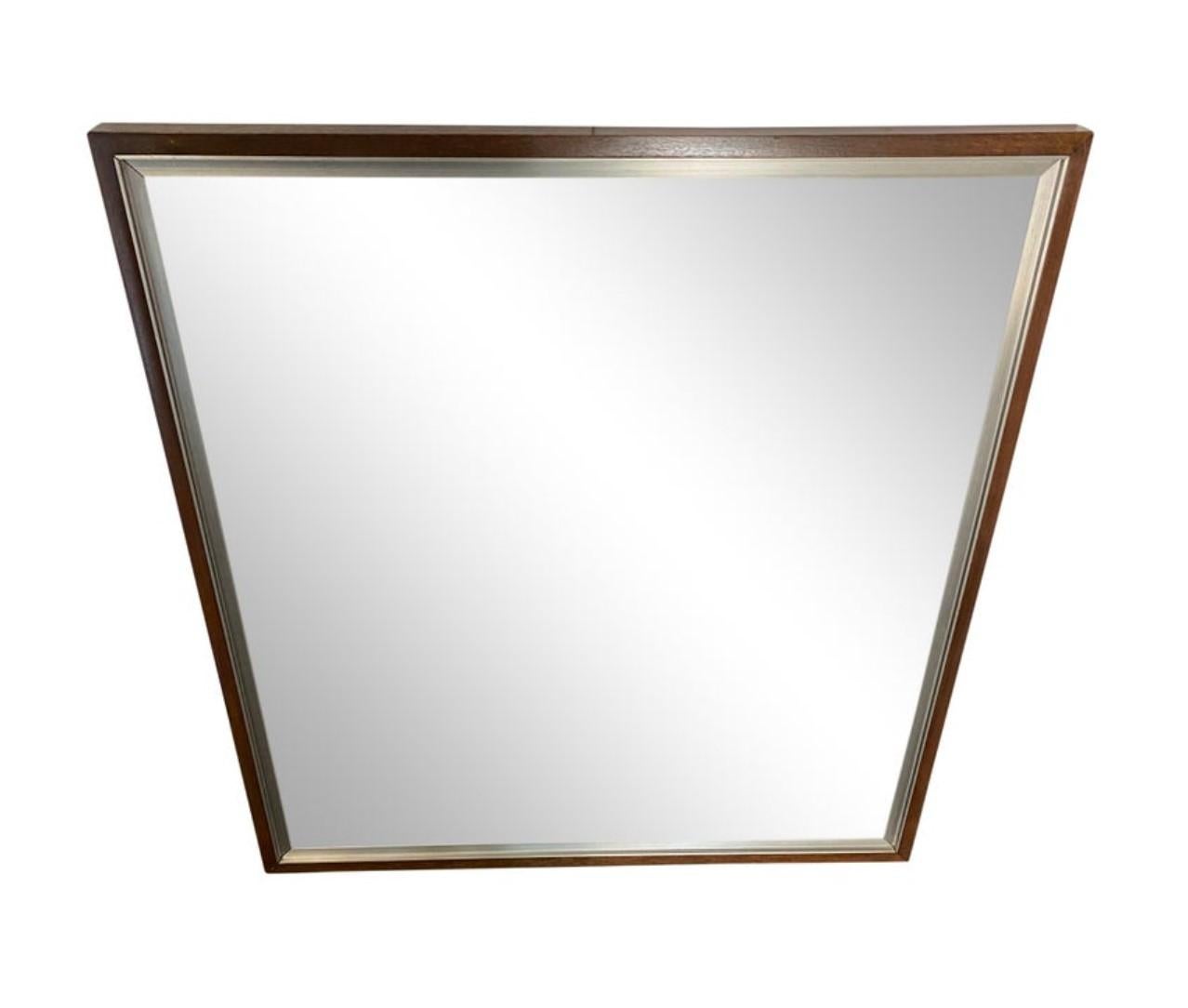Mid-Century Modern Années 1950 Paul McCobb for Calvin Linear Group Wall Mirror Walnut & Aluminum 34 