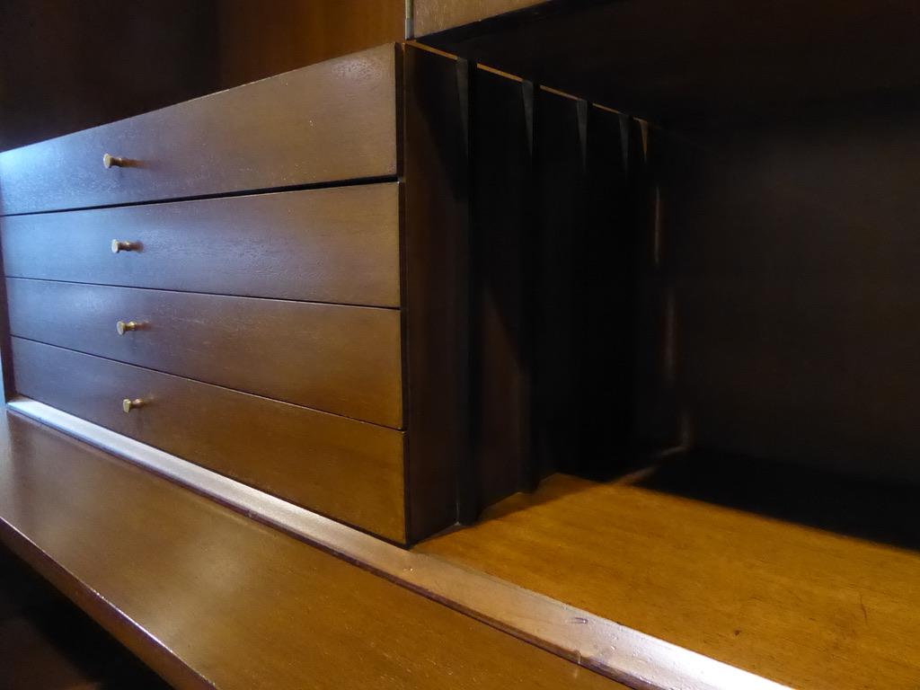 1950s Paul McCobb Irwin Collection Mahogany and Brass Credenza/Wall Unit 6