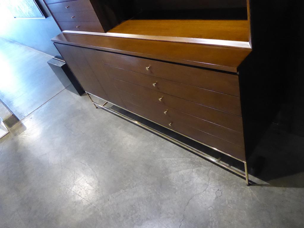 1950s Paul McCobb Irwin Collection Mahogany and Brass Credenza/Wall Unit In Good Condition In Palm Springs, CA