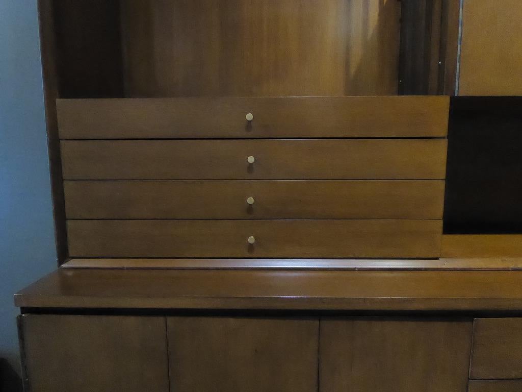 1950s Paul McCobb Irwin Collection Mahogany and Brass Credenza/Wall Unit 1