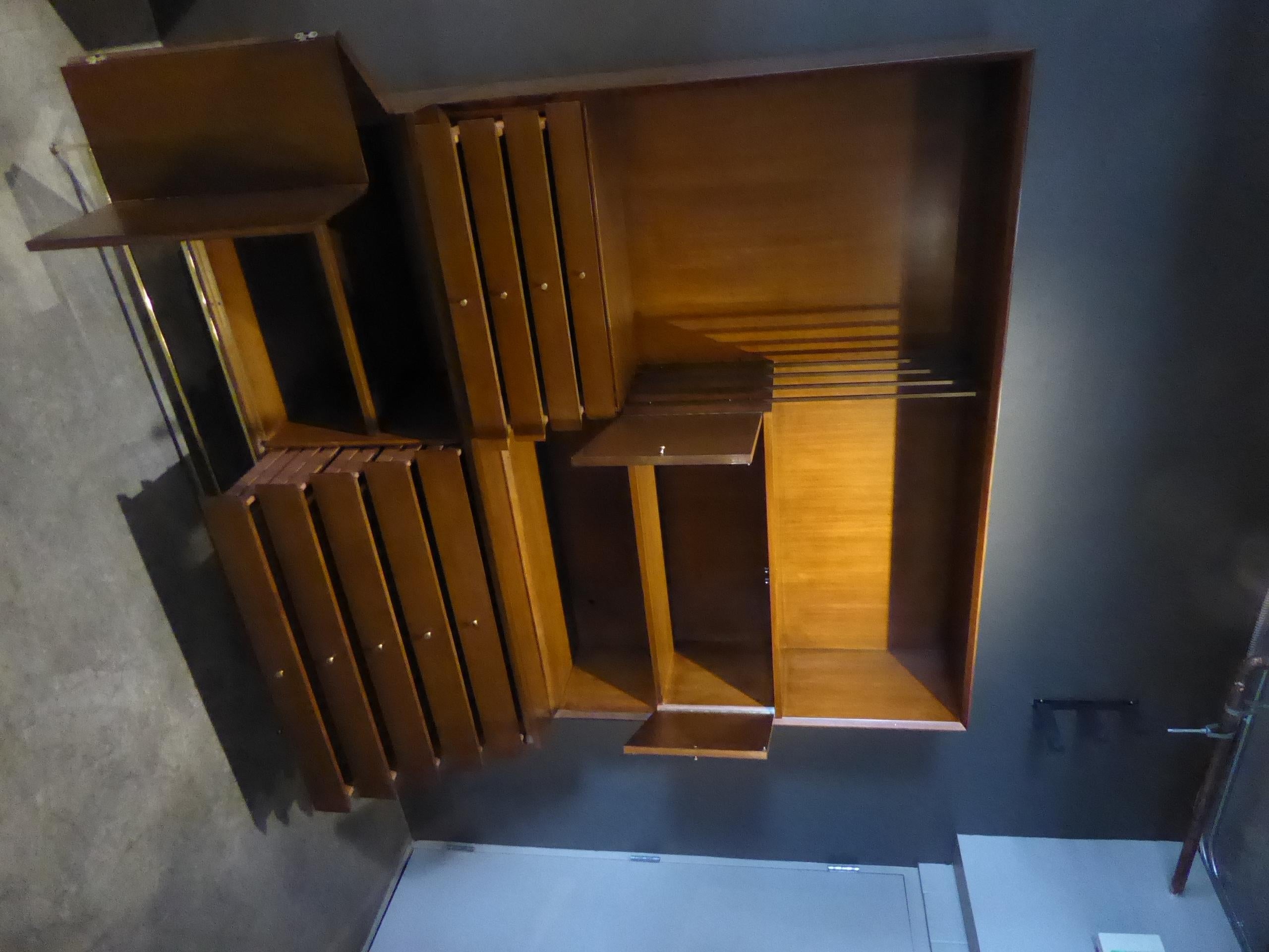 1950s Paul McCobb Irwin Collection Mahogany and Brass Credenza/Wall Unit 2