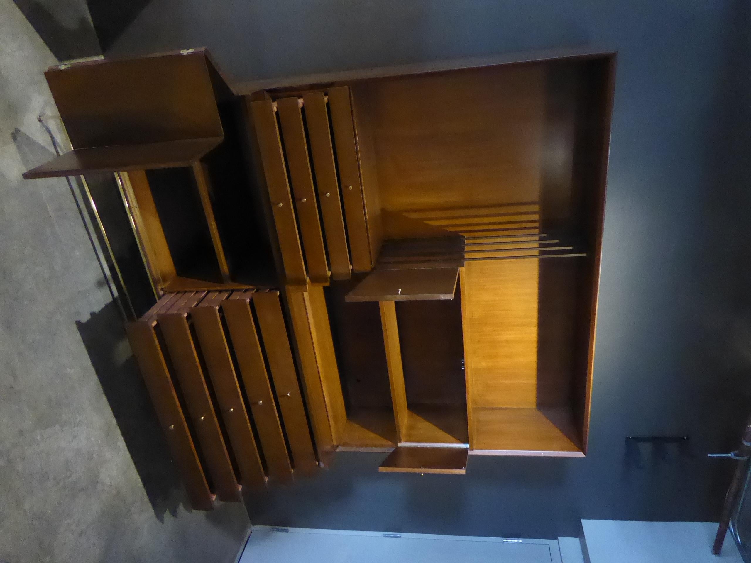 1950s Paul McCobb Irwin Collection Mahogany and Brass Credenza/Wall Unit 3