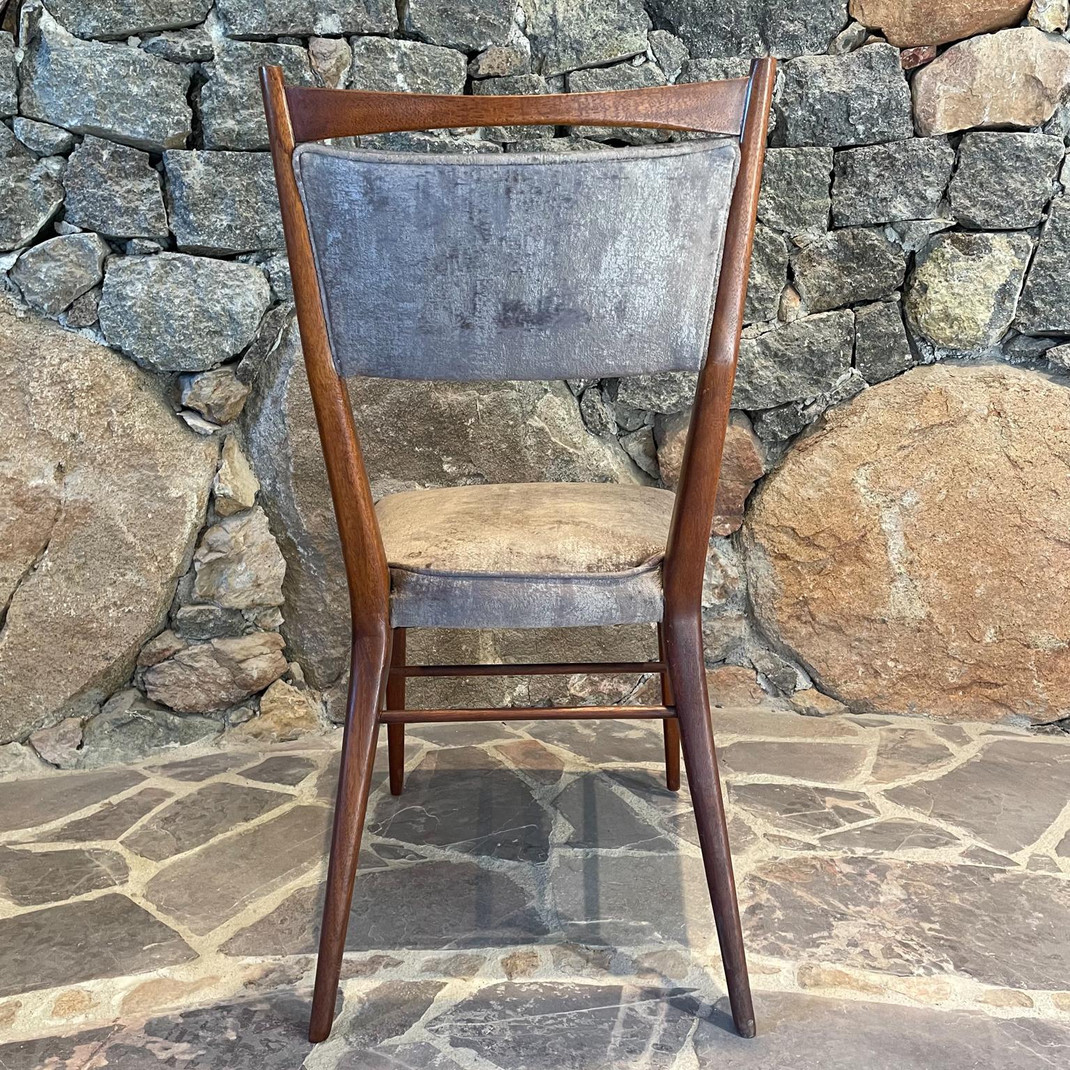 1950s Paul McCobb Four Sophisticated Velvet Dining Chairs Mahogany and Brass  4