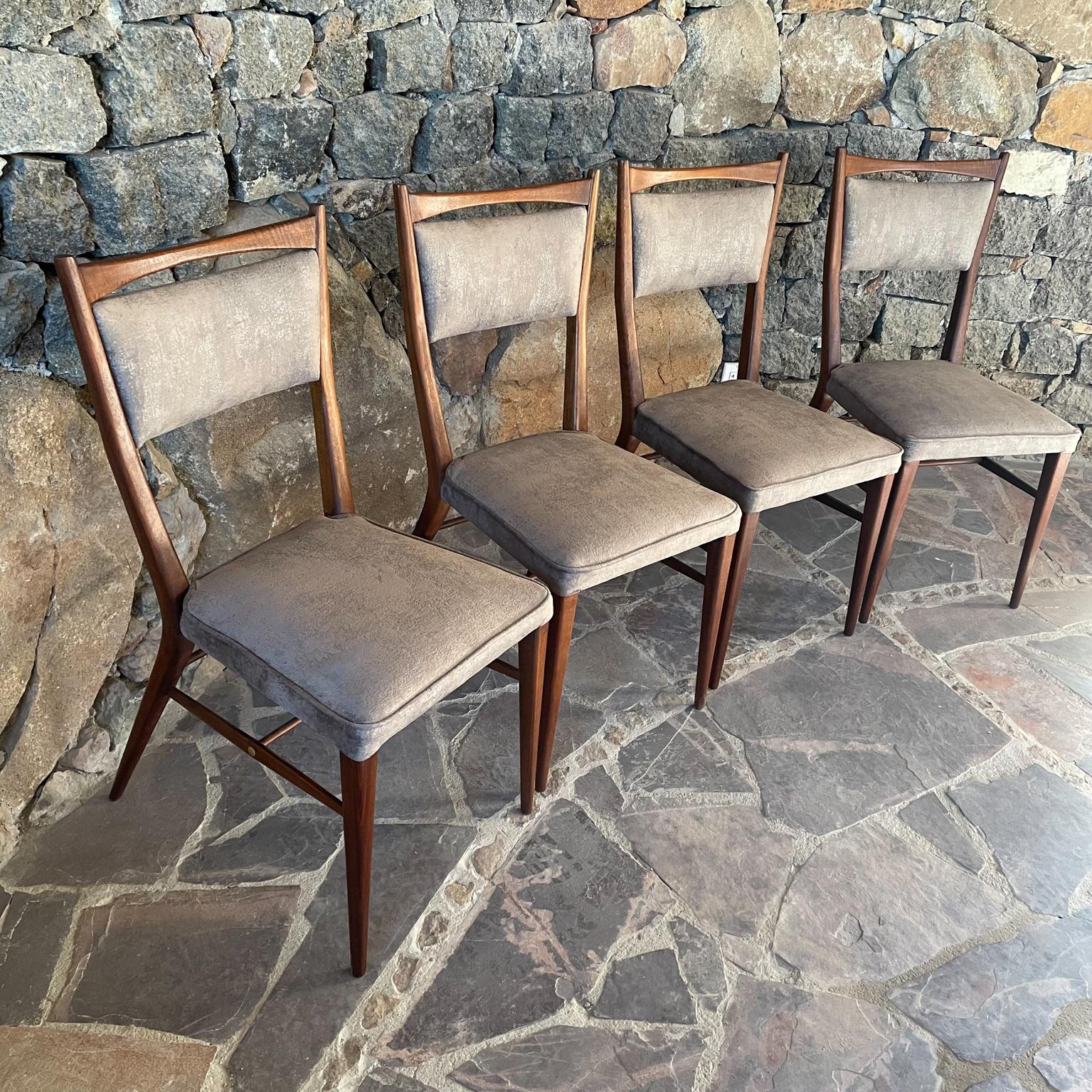 American 1950s Paul McCobb Four Sophisticated Velvet Dining Chairs Mahogany and Brass 
