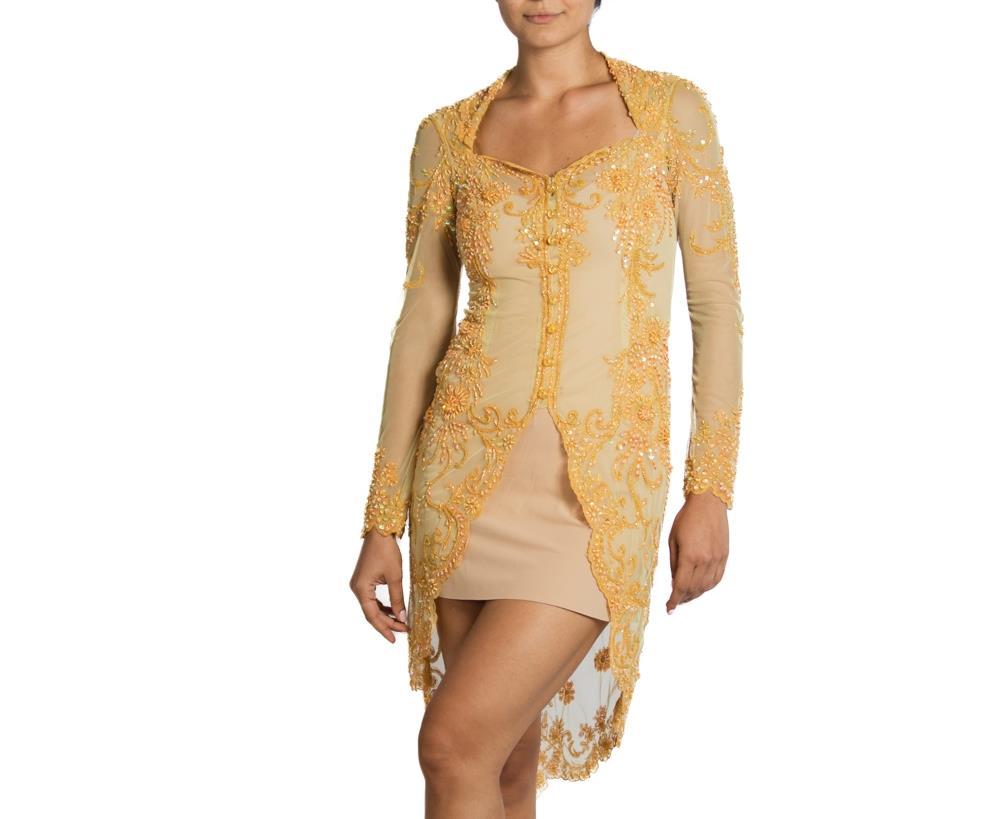 Beige 1950S Peach With Iridescent Beading Sheer Top