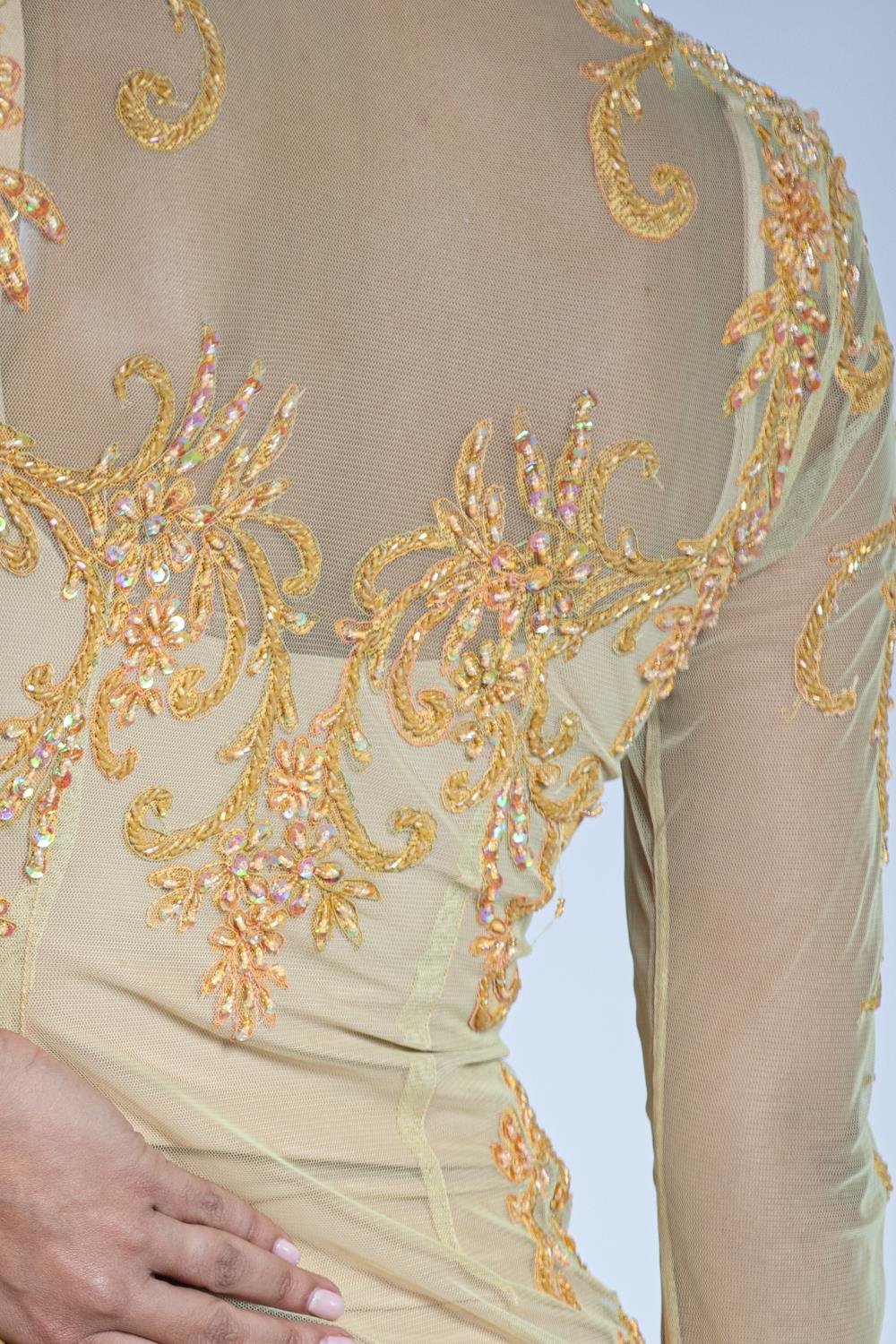 1950S Peach With Iridescent Beading Sheer Top 3