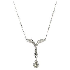 Vintage 1950's Pear Diamond 14 Karat White Gold Drop Pendant Necklace