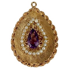 Vintage  Amethyst and Pearl Locket/ Pendant-14k Yellow Gold