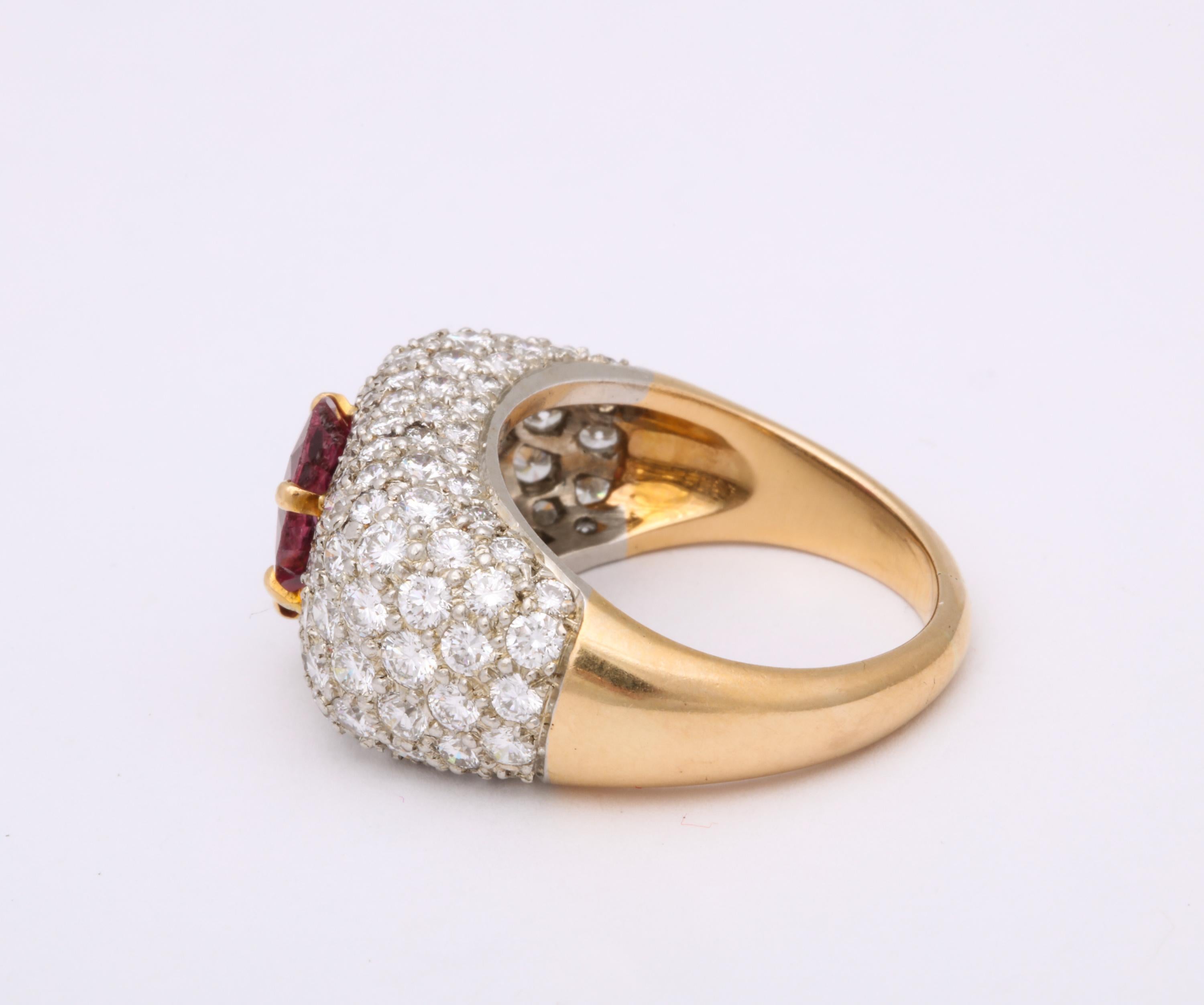 1950s Pear Shaped Ruby with Diamonds Gold and Platinum Dinner Ring In Good Condition In New York, NY