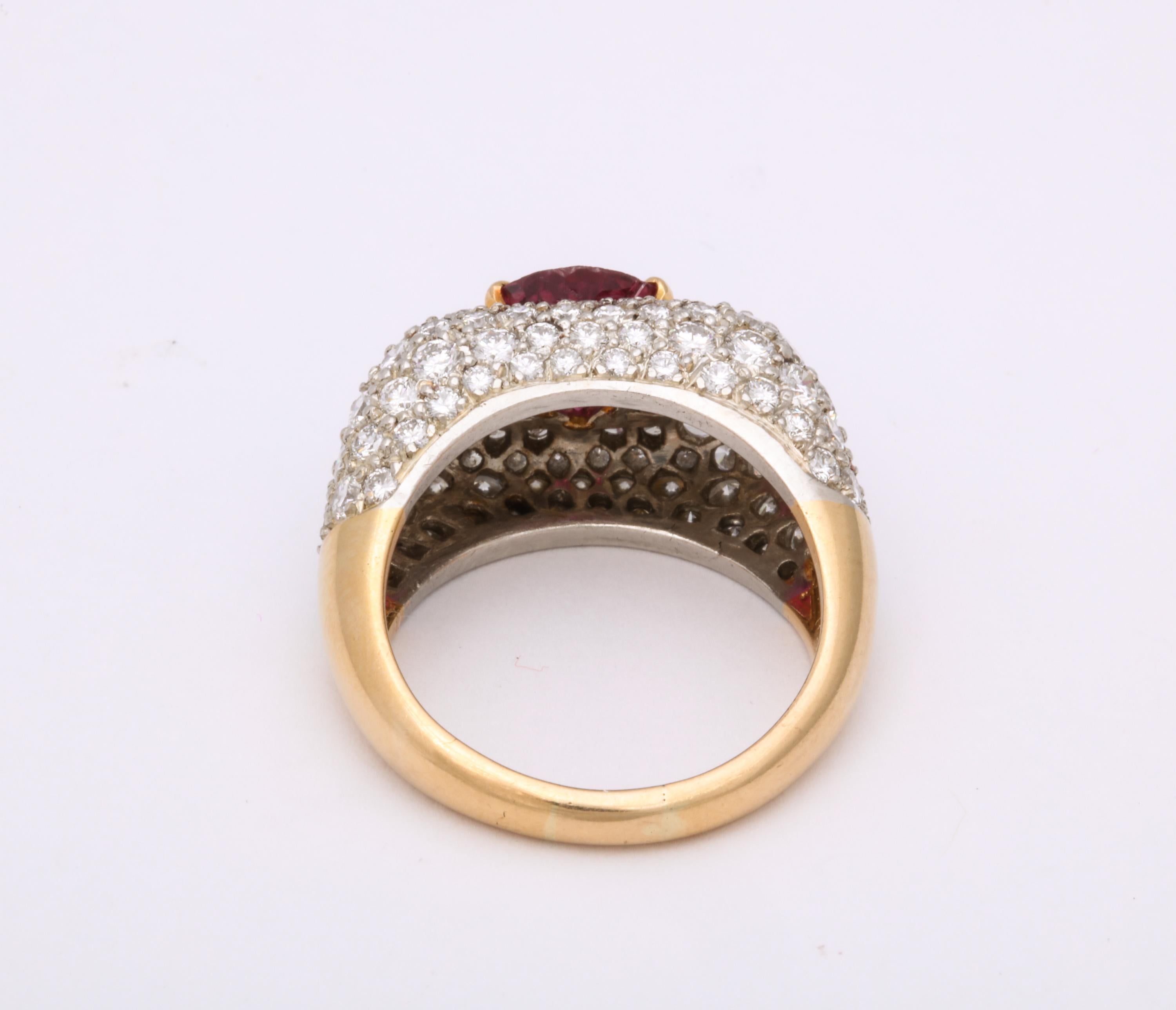 Women's 1950s Pear Shaped Ruby with Diamonds Gold and Platinum Dinner Ring
