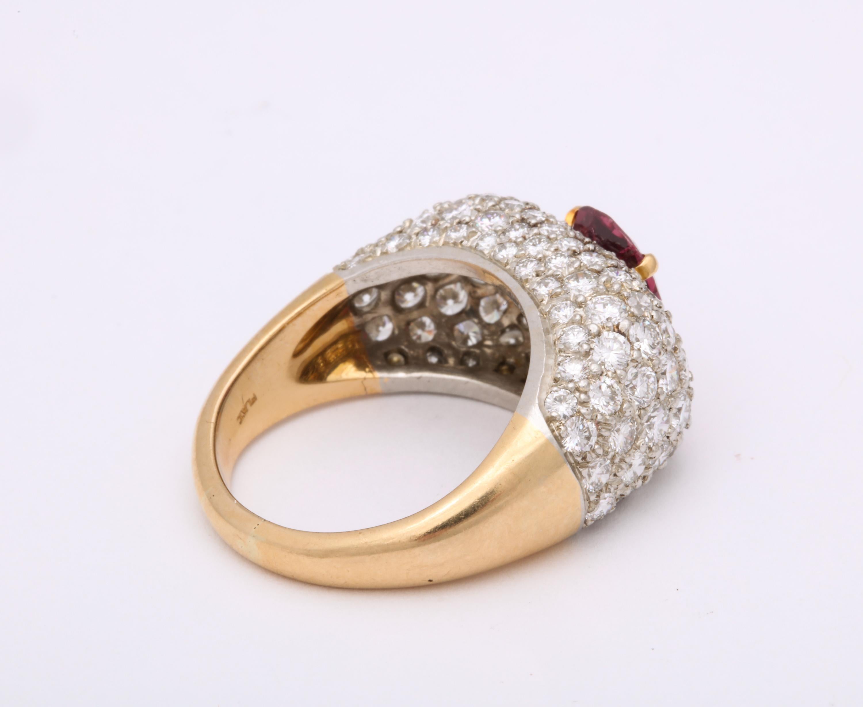 1950s Pear Shaped Ruby with Diamonds Gold and Platinum Dinner Ring 1