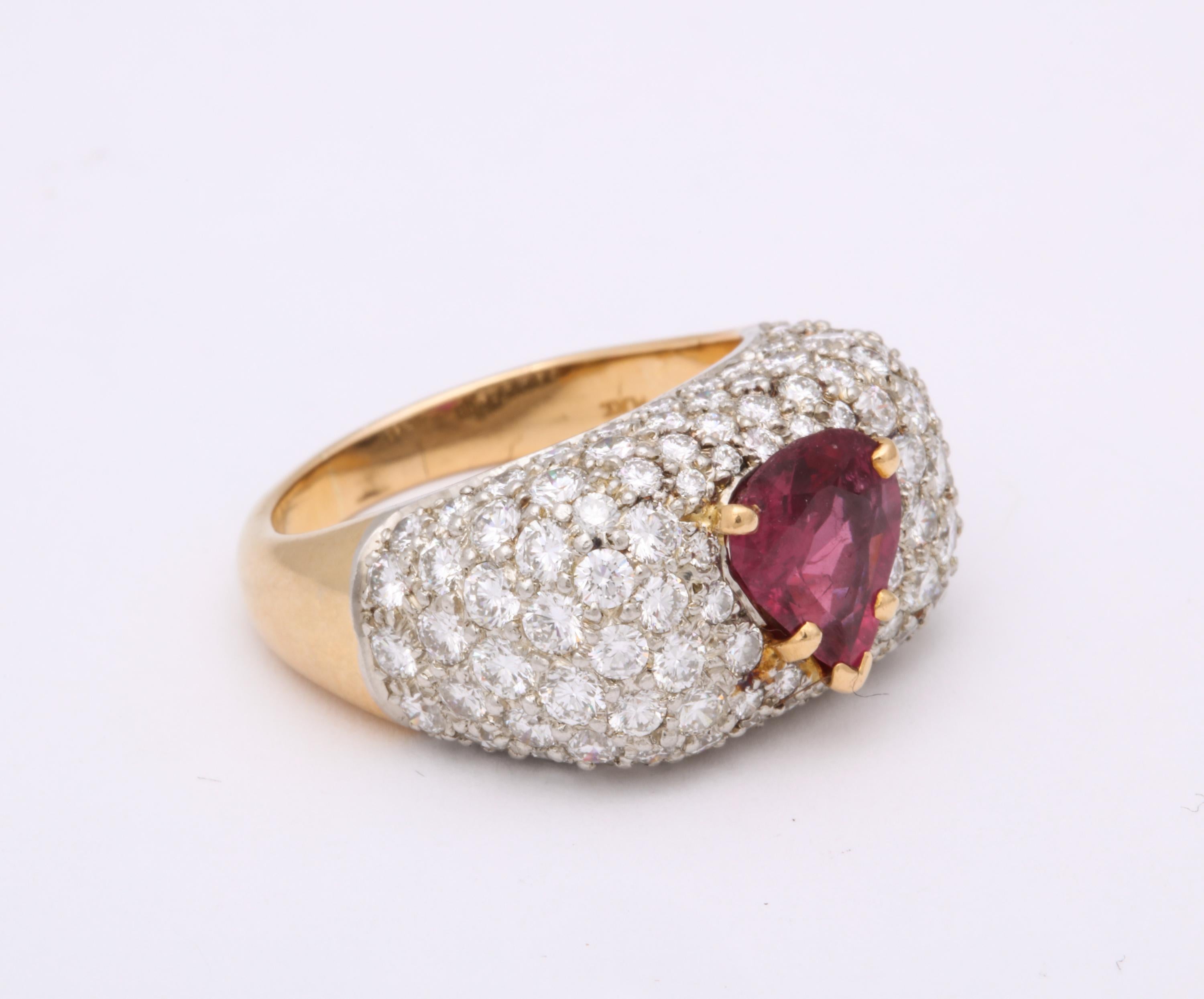 1950s Pear Shaped Ruby with Diamonds Gold and Platinum Dinner Ring 2