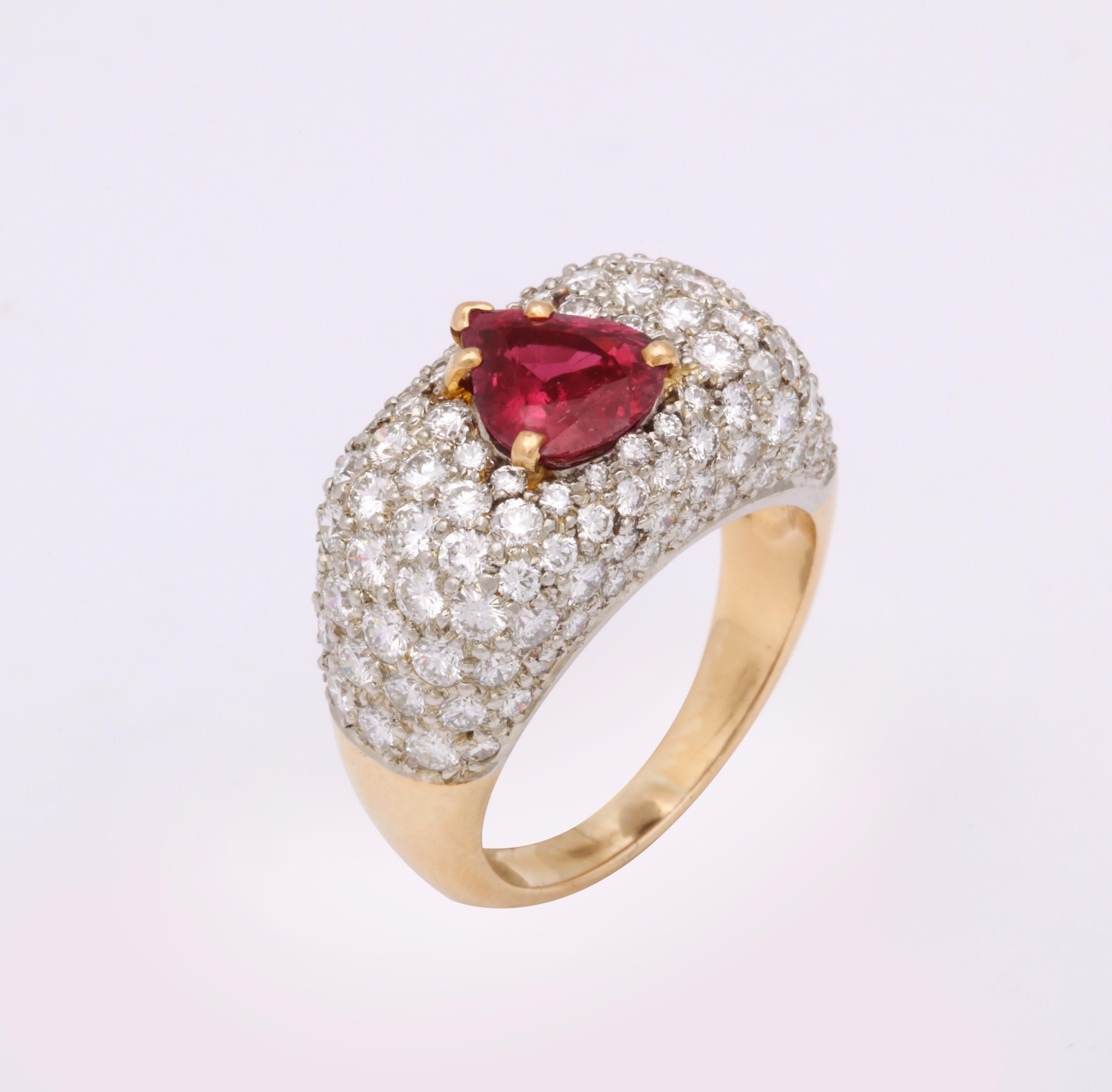 1950s Pear Shaped Ruby with Diamonds Gold and Platinum Dinner Ring 4