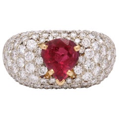 1950s Pear Shaped Ruby with Diamonds Gold and Platinum Dinner Ring