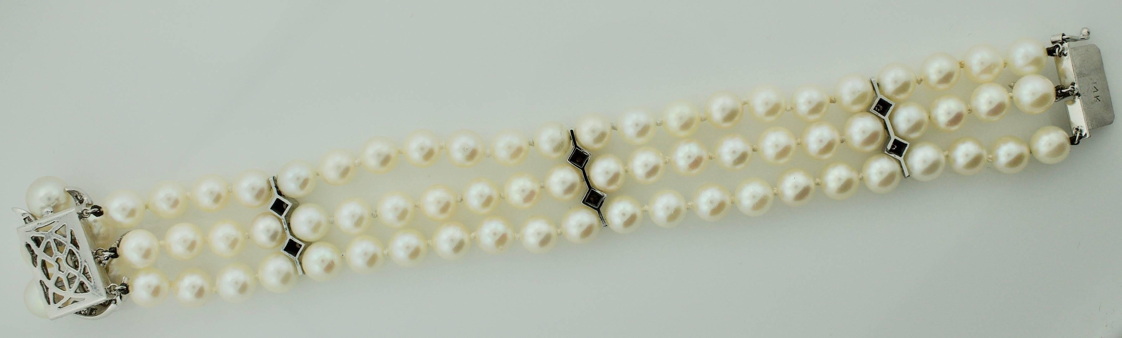 Round Cut 1950s Pearl and Diamond Bracelet