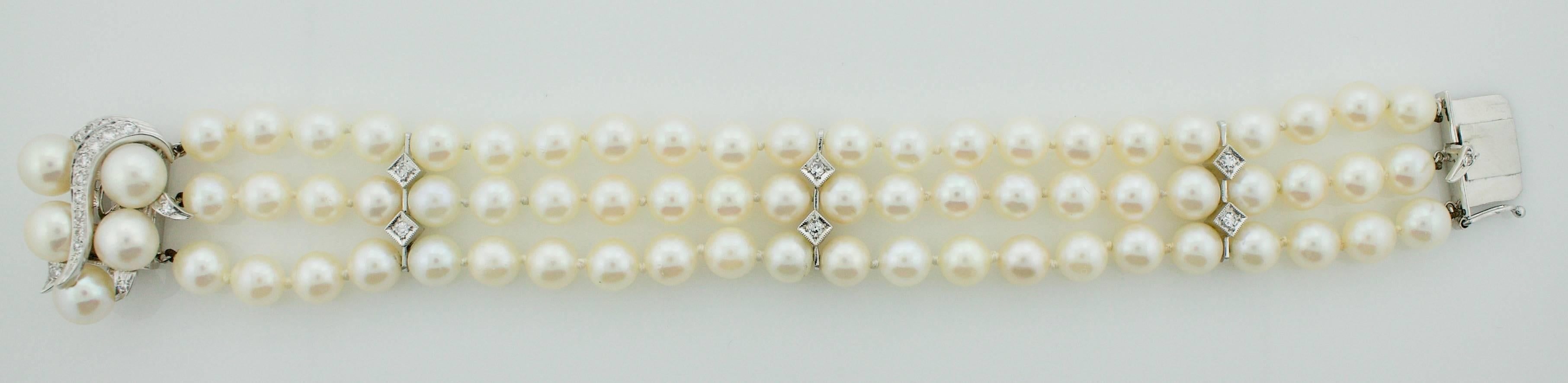 1950s Pearl and Diamond Bracelet In Excellent Condition In Wailea, HI