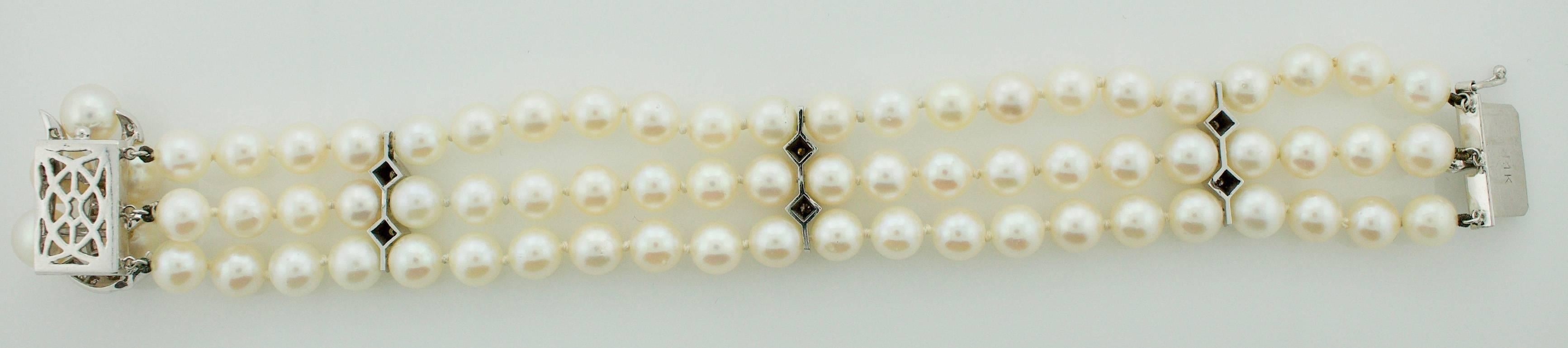 Women's or Men's 1950s Pearl and Diamond Bracelet