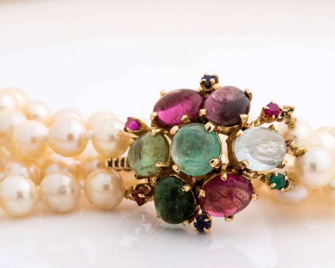 Retro 1950s Pearl and Multi Gemstone Bracelet