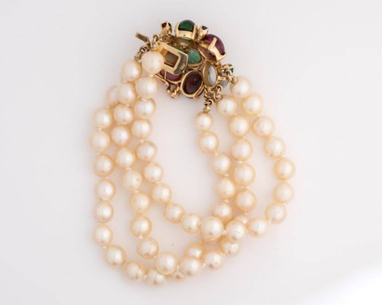 Women's 1950s Pearl and Multi Gemstone Bracelet