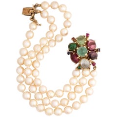 Vintage 1950s Pearl and Multi Gemstone Bracelet
