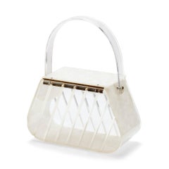 1950s Pearlescent Trapeze Clear Lucite Top Handle Bag