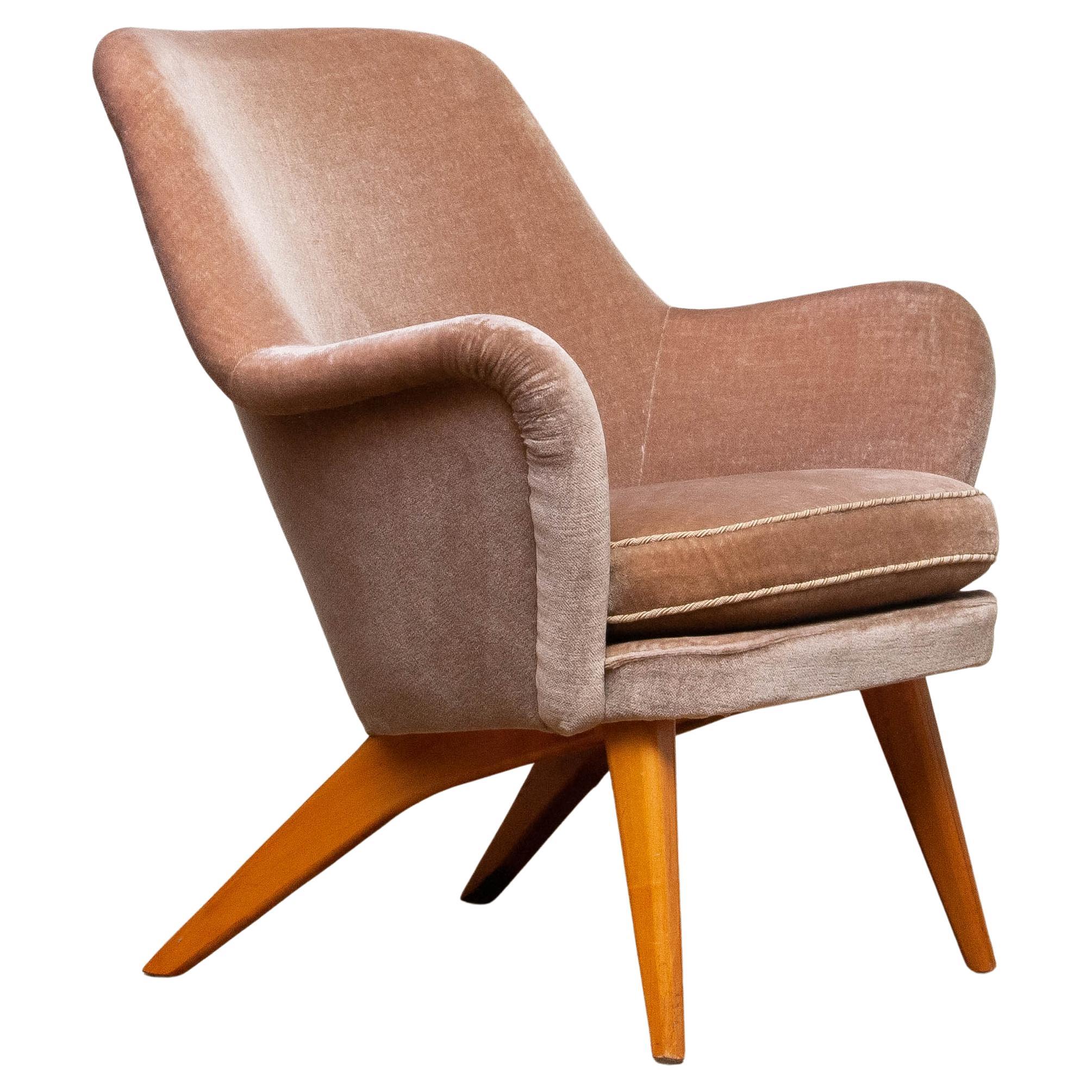 1950s 'Pedro' Armchair In Velvet By Carl Gustav Hjort Af Ornäs Finland For Sale