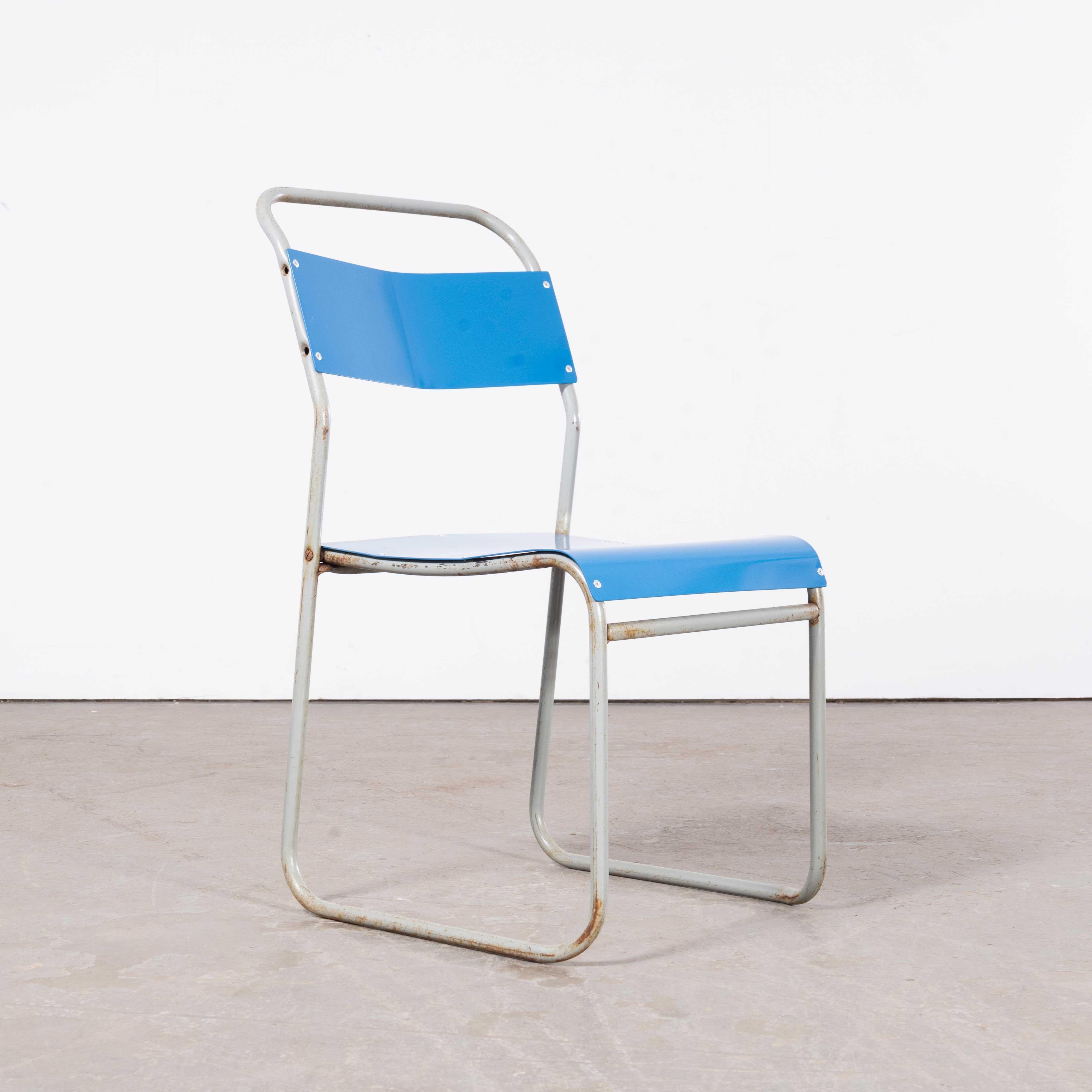 1950’s Pel – Cox Tubular Metal Outdoor Dining Chairs With Blue Seats – Quantity For Sale 1