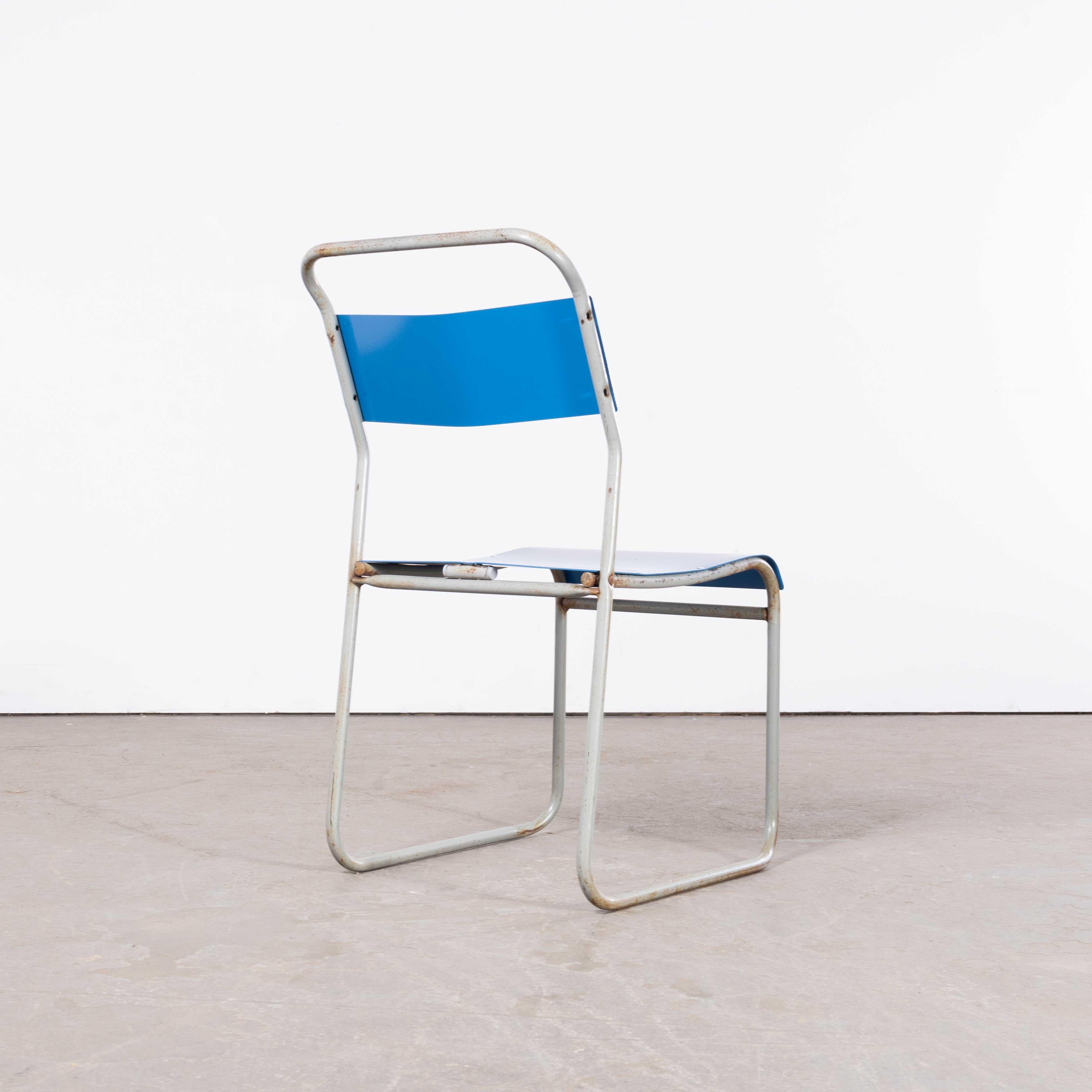 1950’s Pel – Cox Tubular Metal Outdoor Dining Chairs With Blue Seats – Quantity For Sale 2